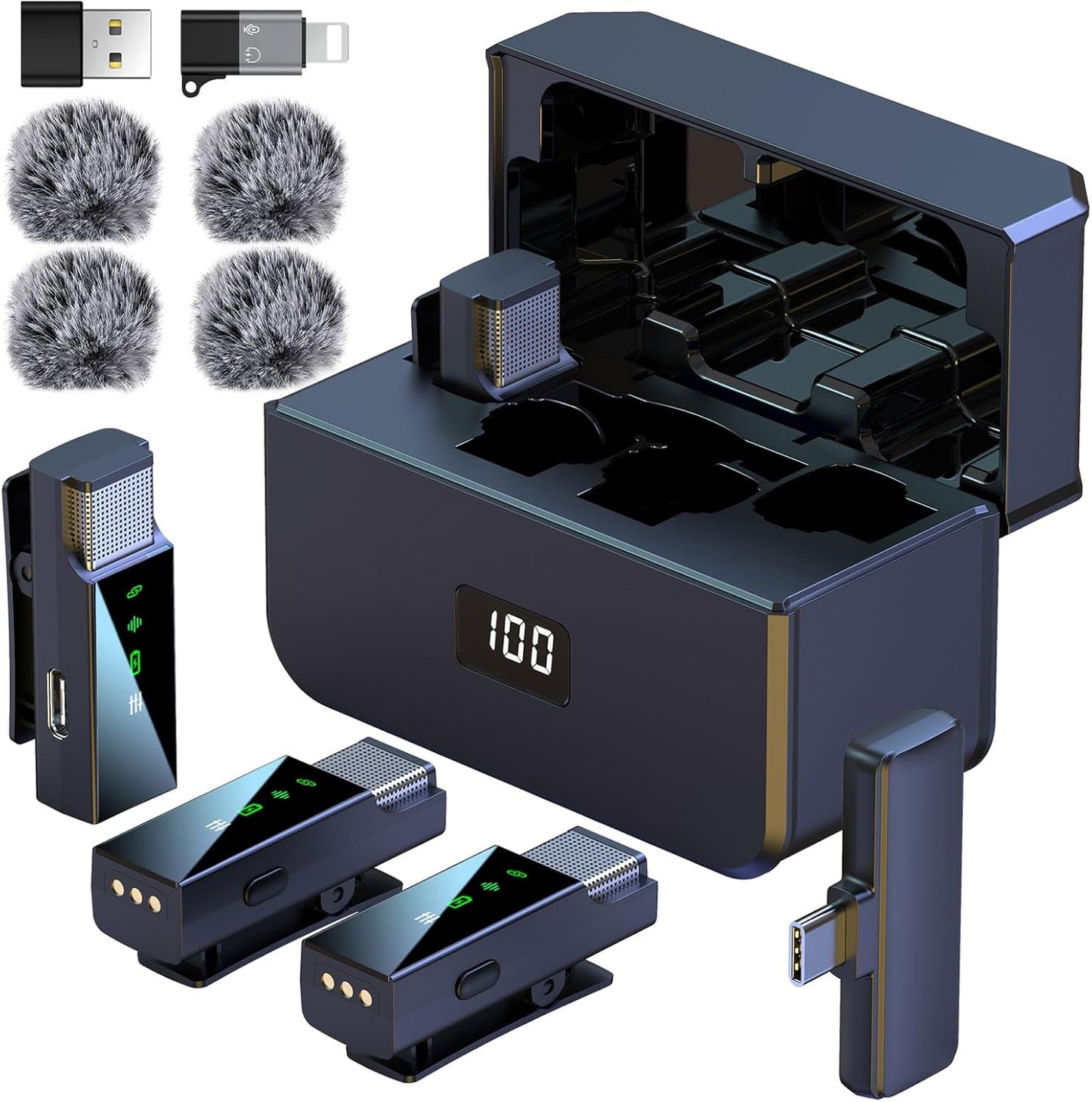 4 Wireless Lavalier Microphone for iPhone Android Phone PC, Pro Lapel Mic System with USB-C/Lightning, 48KHz 24Bit,30H Battery, Noise Cancelling, Reverb for Video Recording Podcast Stream Vlog