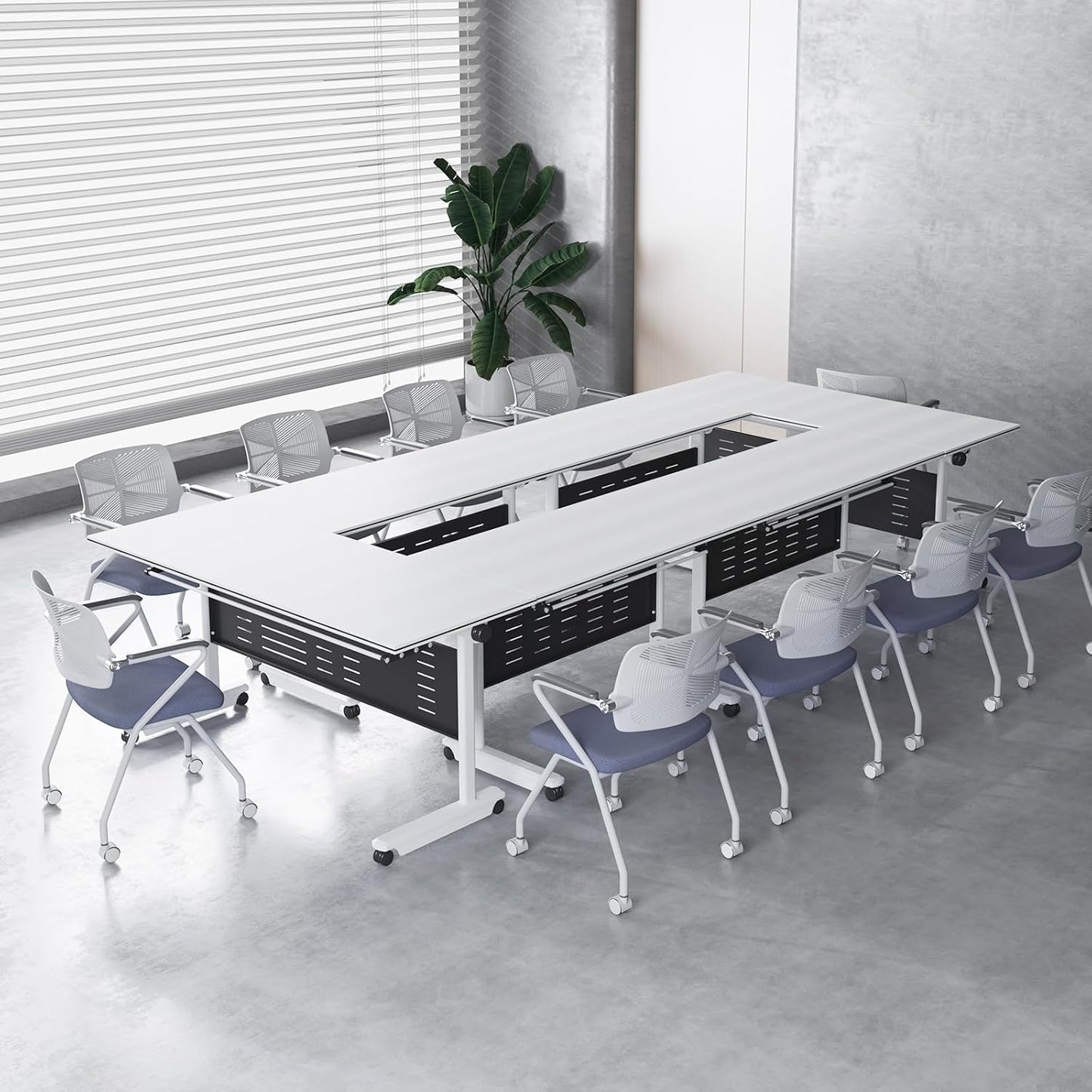 6Pack Conference Room Table, Folding Conference Table for Office Classroom, Mobile Training Tables with Casters Silent Wheels, Large Rectangular Convertible Modular Seminar Tables (L47.2in)