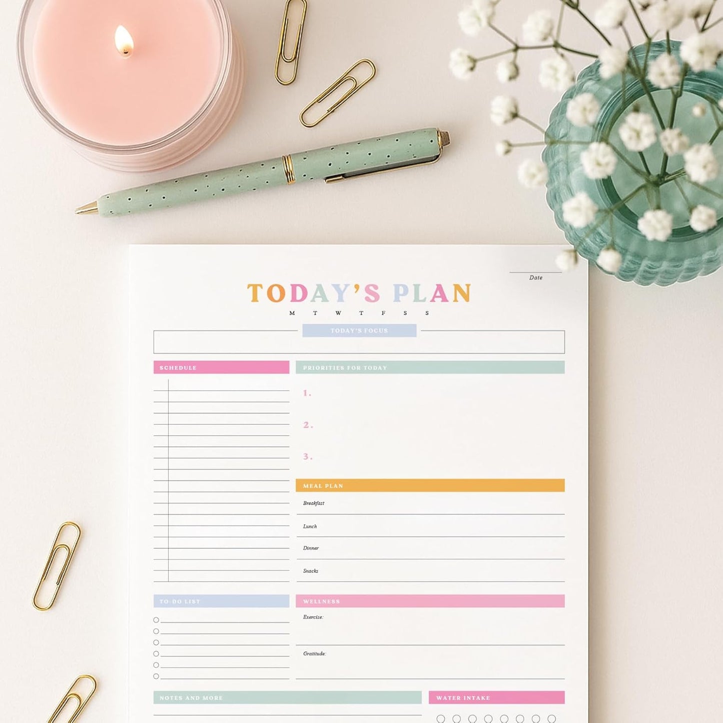 ThreeKin To-Do List Planner – Daily Tear-Off Notepad (50 Sheets, 8.5” x 11”) for Maximum Productivity – Colorful Layout for Work, School & Home – USA Women-Owned Brand