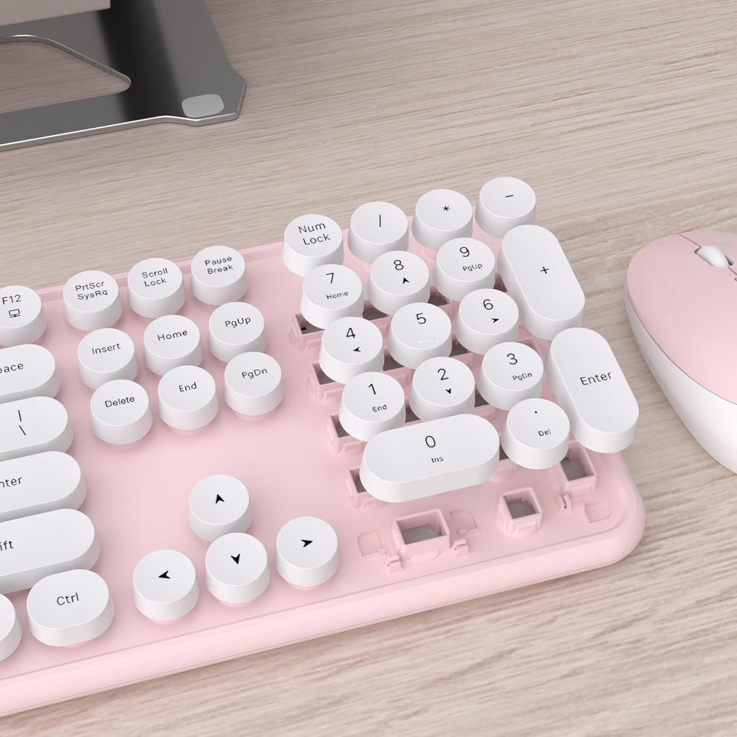 UBOTIE Colorful Computer Wireless Keyboard Mouse Combos, Typewriter Flexible Keys Office Full-Sized Keyboard, 2.4GHz Dropout-Free Connection and Optical Mouse (Pink-White)