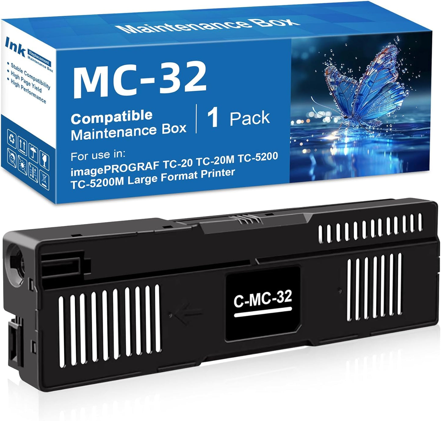 MC-32 Maintenance Cartridge Replacement for Canon MC-32 Maintenance Cartridge Compatible for Canon TC-20 TC-20M TC-5200 TC-5200M Large Format Printers for Cannon Maintenance Cartridge MC-32 (1 Pack)