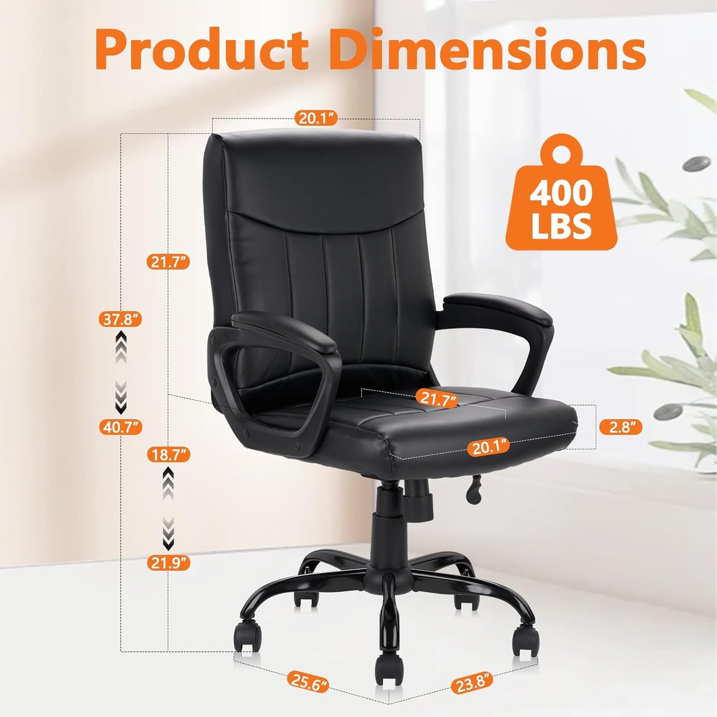 CLATINA Mid Back Leather Office Executive Chair with Lumbar Support and Padded Armrestes Swivel Adjustable Ergonomic Design for Home Computer Desk 2 Pack