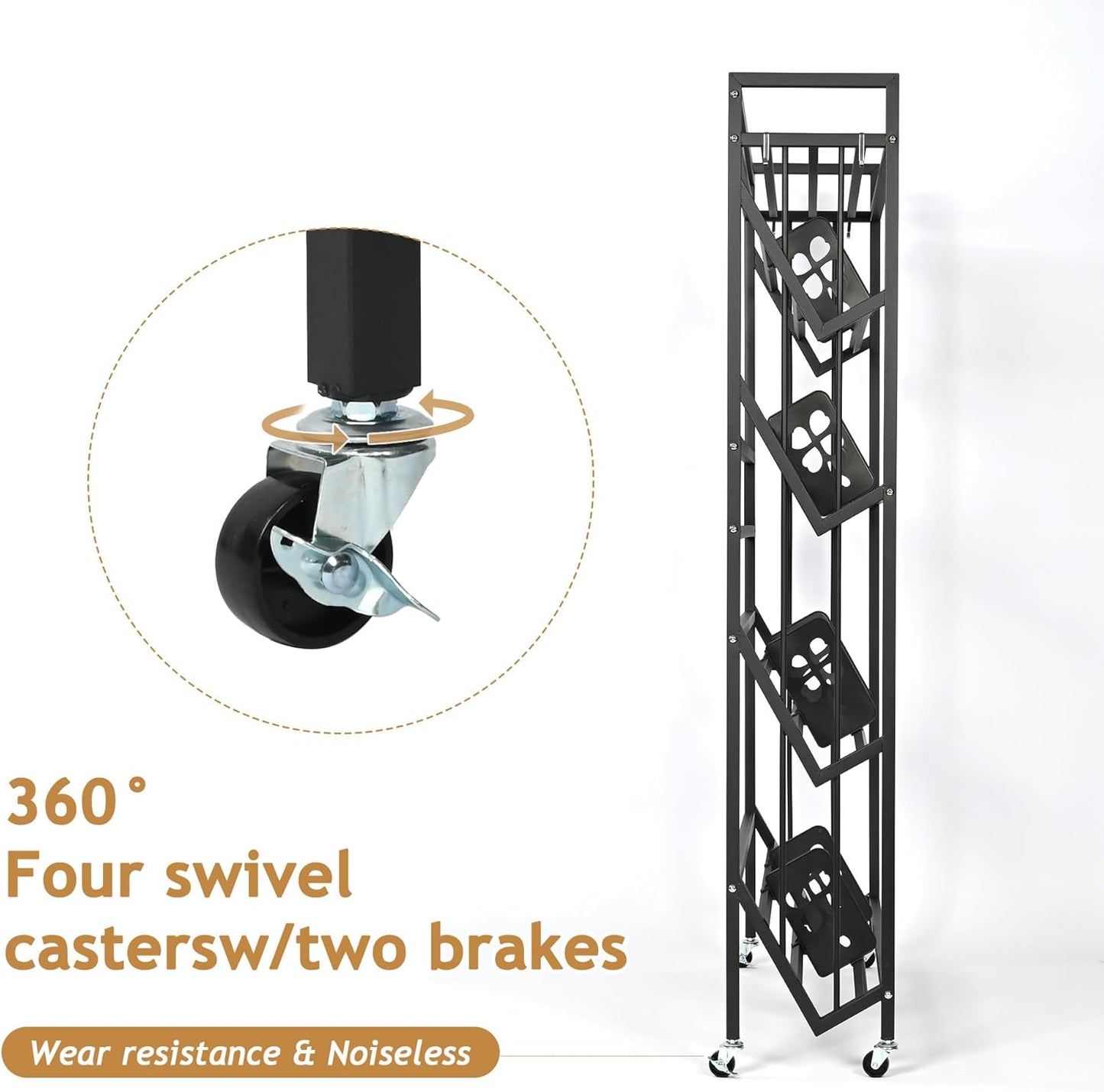 Book Carts with Wheels Library Rolling Book Cart 5 Tier Movable Bookshelf Mobile Large Capacity Organizer Rack for Teacher Classroom Office Room School (57.5'' H)