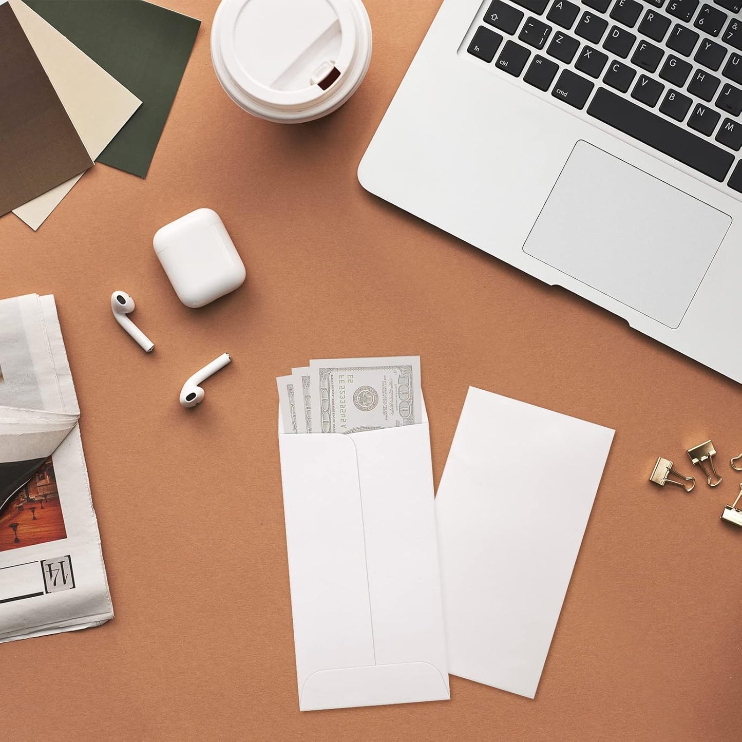 ValBox 3.5x6.5 Money Envelopes, White Kraft #7 Coin Envelopes, Small Parts Envelope with Gummed Flap for Seed, Cash, Budgeting (Pack of 100)