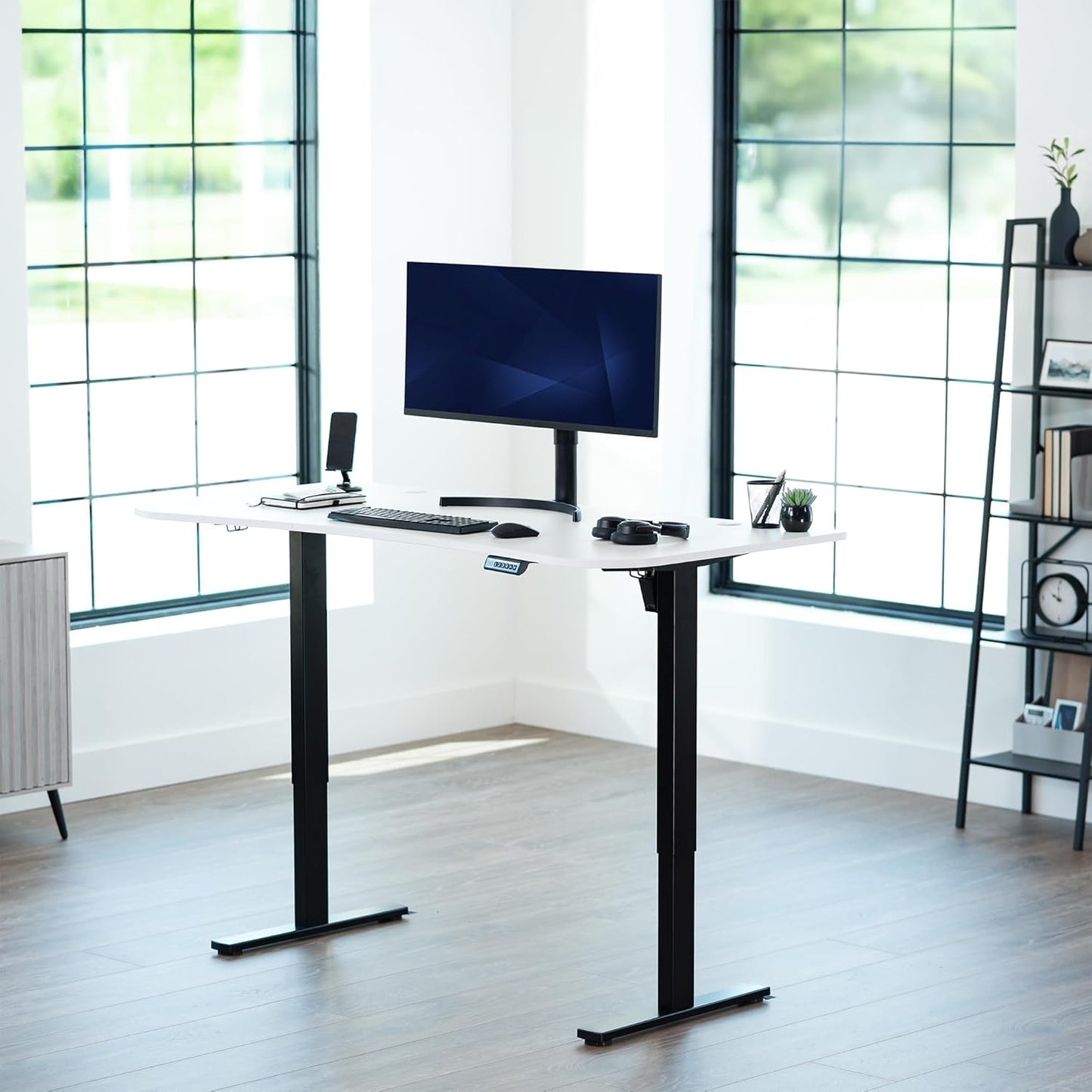 VIVO Electric 63 x 32 in Standing Desk, Memory Height Adjustment, 1B Series, White Top Black Frame, DESK-KIT-1B1W