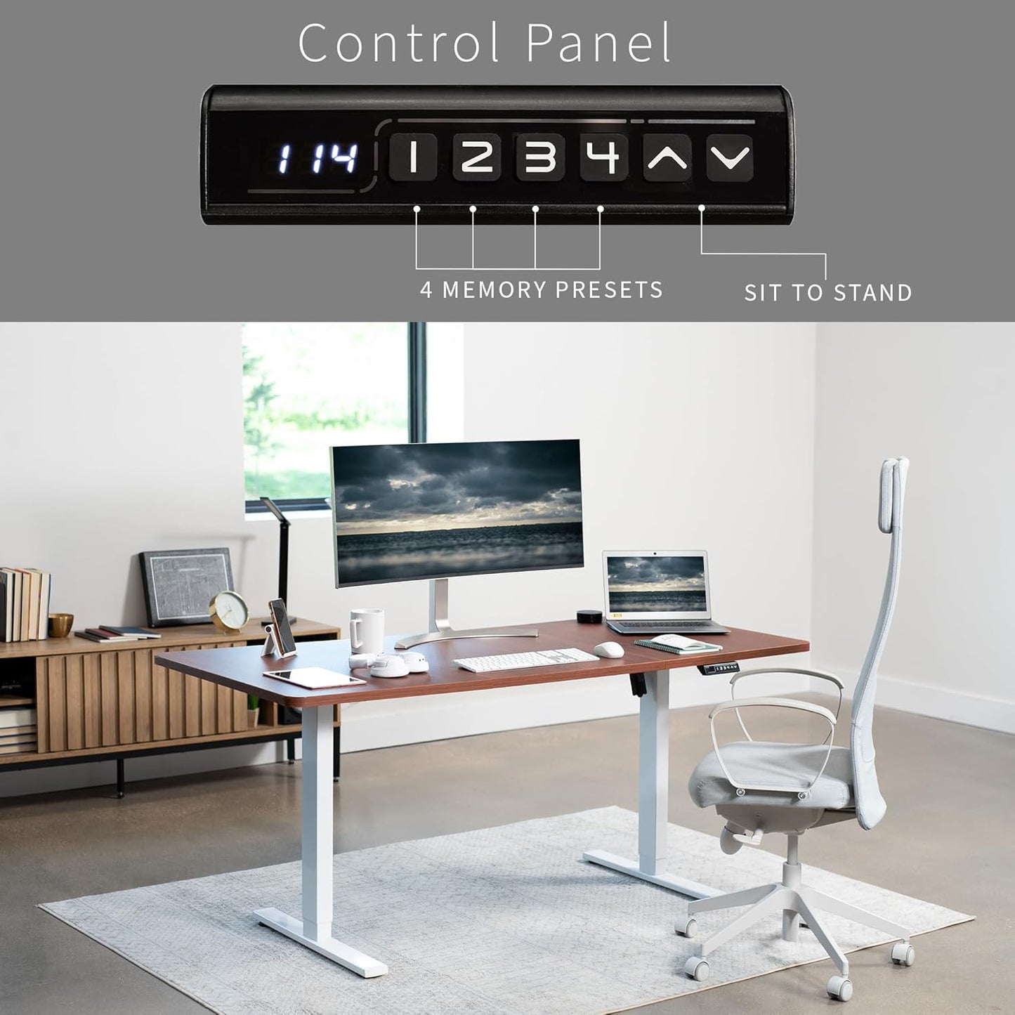 VIVO Electric 71 x 30 in Standing Desk, Memory Height Adjustment, 1B Series, Dark Walnut Top White Frame, DESK-KIT-1W7D