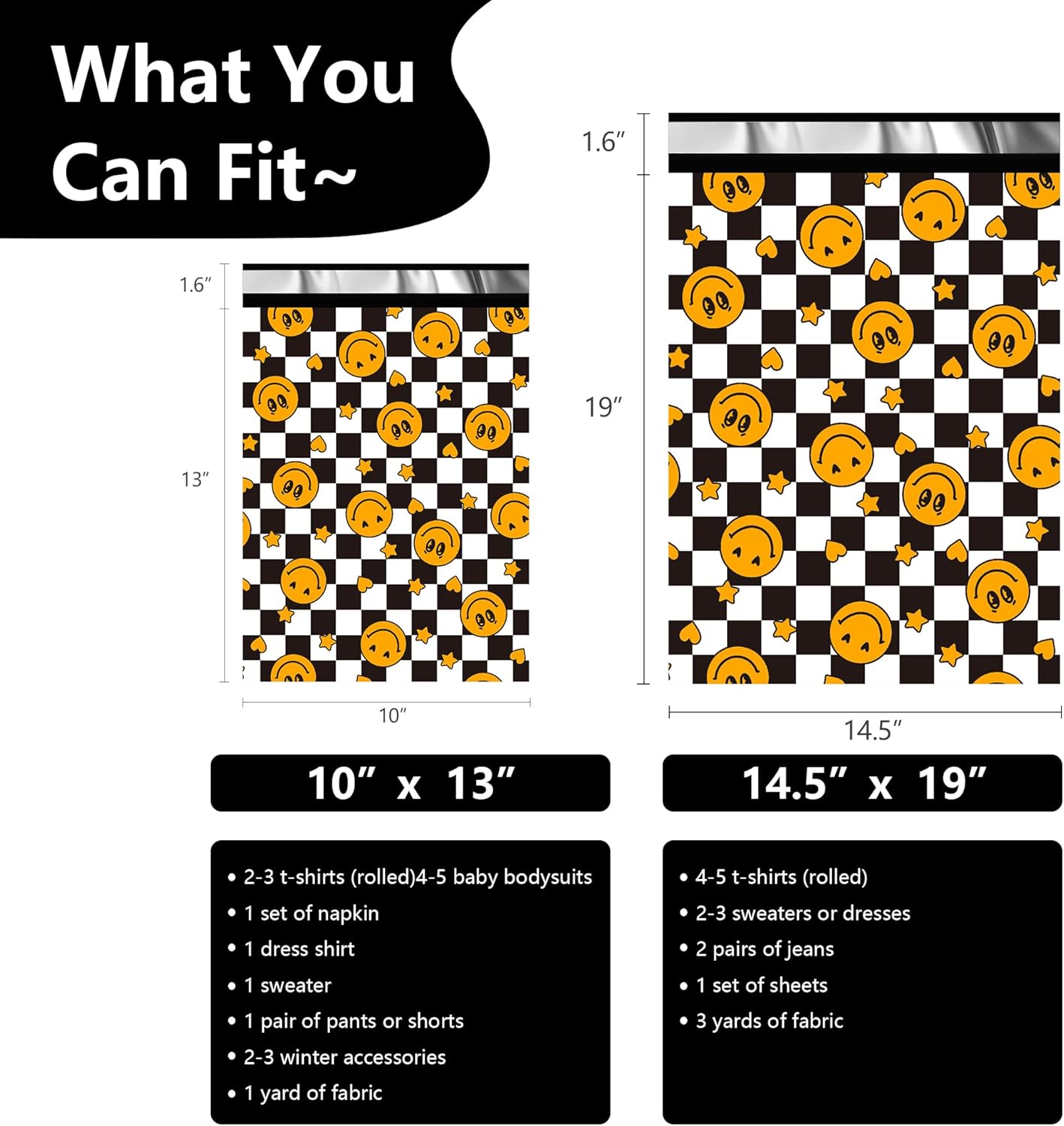 Poly Mailers 10x13 Inch 100 Pcs - Smiles Checkerboard Printed Shipping Bags, 2.4mil Thickness, Waterproof and Tear Resistant Mailing Envelopes, Self-Sealing Packaging Bags for Small Business