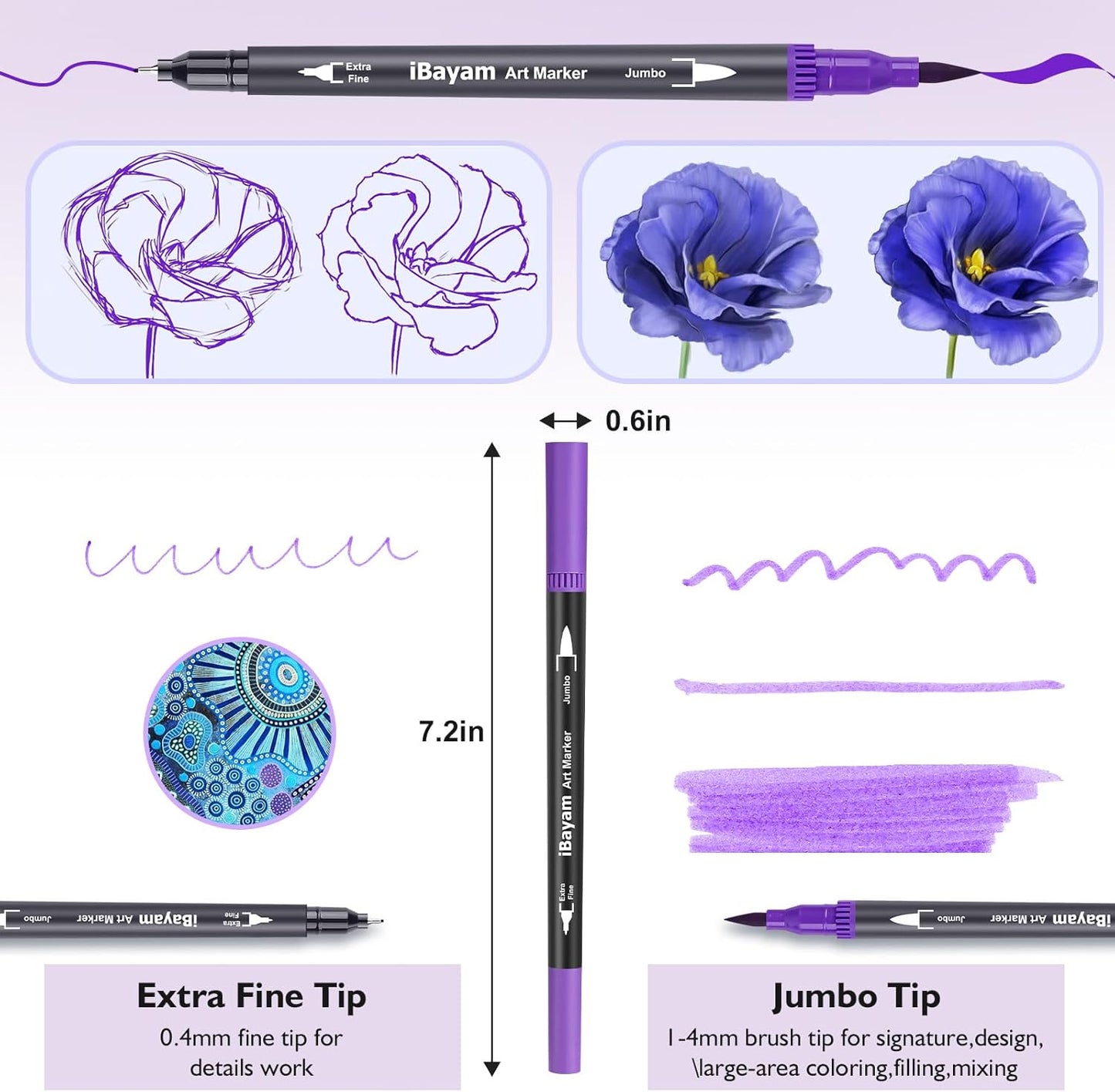 iBayam Art Markers Set, 72 Colors Dual Tip Brush Pens for Adult Coloring Book, Note-Taking, Calligraphy, Journaling, Sketching & Lettering, with Gift Case for Kids Adult Teens School Art Supplies