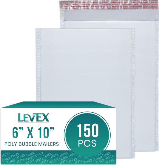 Levex - #0 6" x 10" [150 Pack] Poly Bubble Mailers, Padded Envelope Mailers, Packing Envelope & Mailing Bags for Shipping