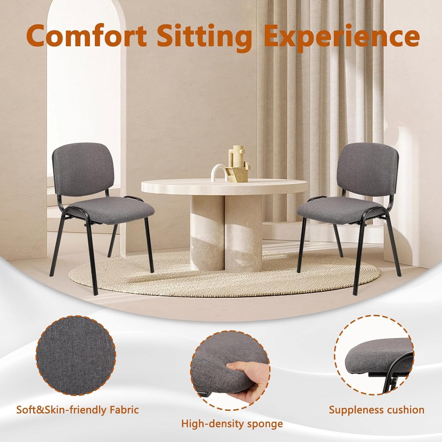 CLATINA Waiting Room Chairs Fabric Stackable Chair Metal Frame with Lumbar Support and Thickened Seat Cushion for Waiting Conference Room Guest Chairs 1 Pack…