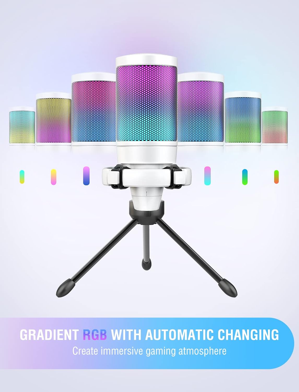 FIFINE AmpliGame USB Microphone, PC Gaming Recording Desktop Laptop Mic, RGB Streaming Podcasting Condenser Mic for Online Game, Vocal, with Mute Button, Gain Knob, Tripod Stand-A6V White