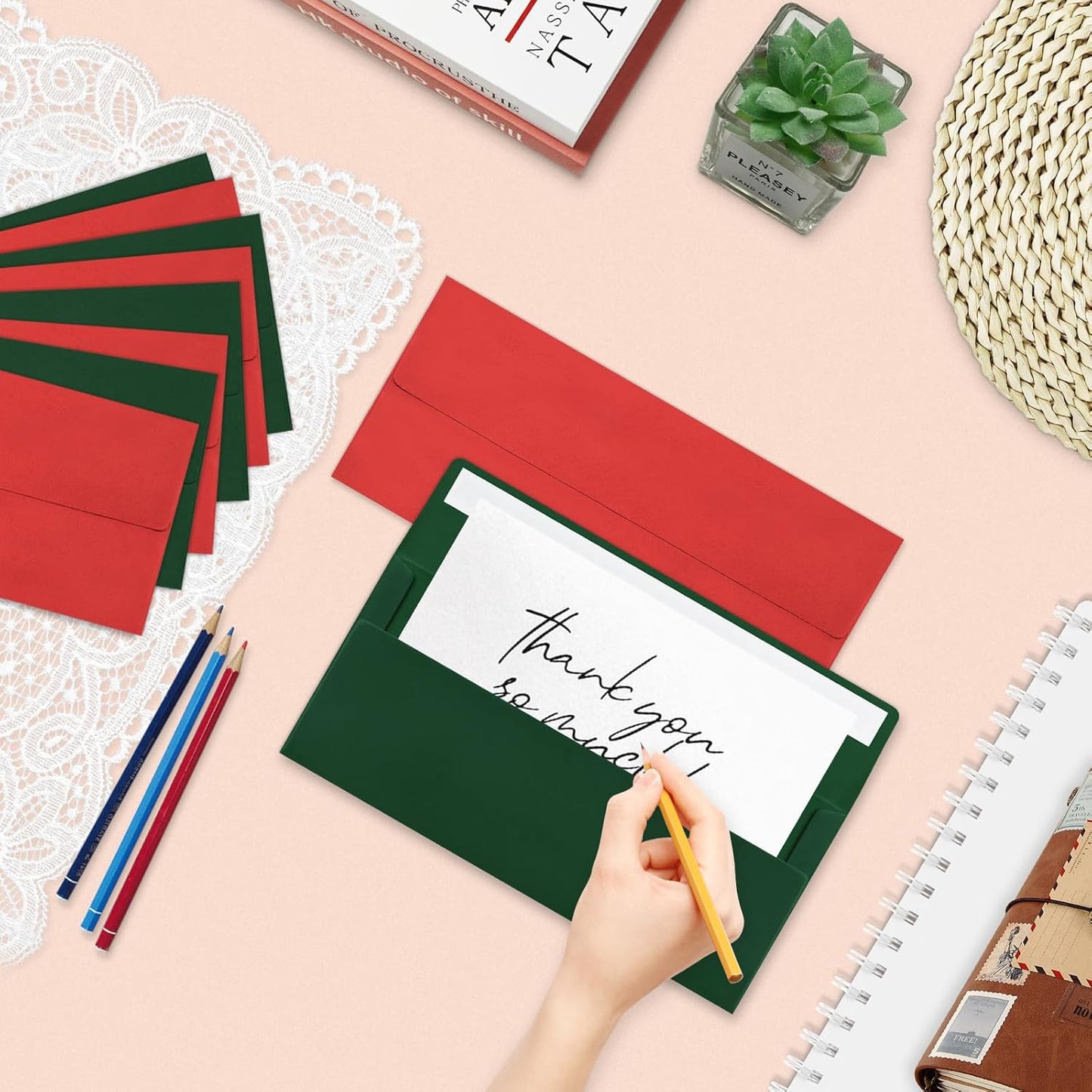 200 Pcs #10 Business Envelopes, 100 Pcs Red and 100 Pcs Dark Green Standard Envelopes Self Seal, Letter Size Mailing Envelopes for Christmas Birthday Graduation Wedding, 4 1/8 x 9 1/2 Inch