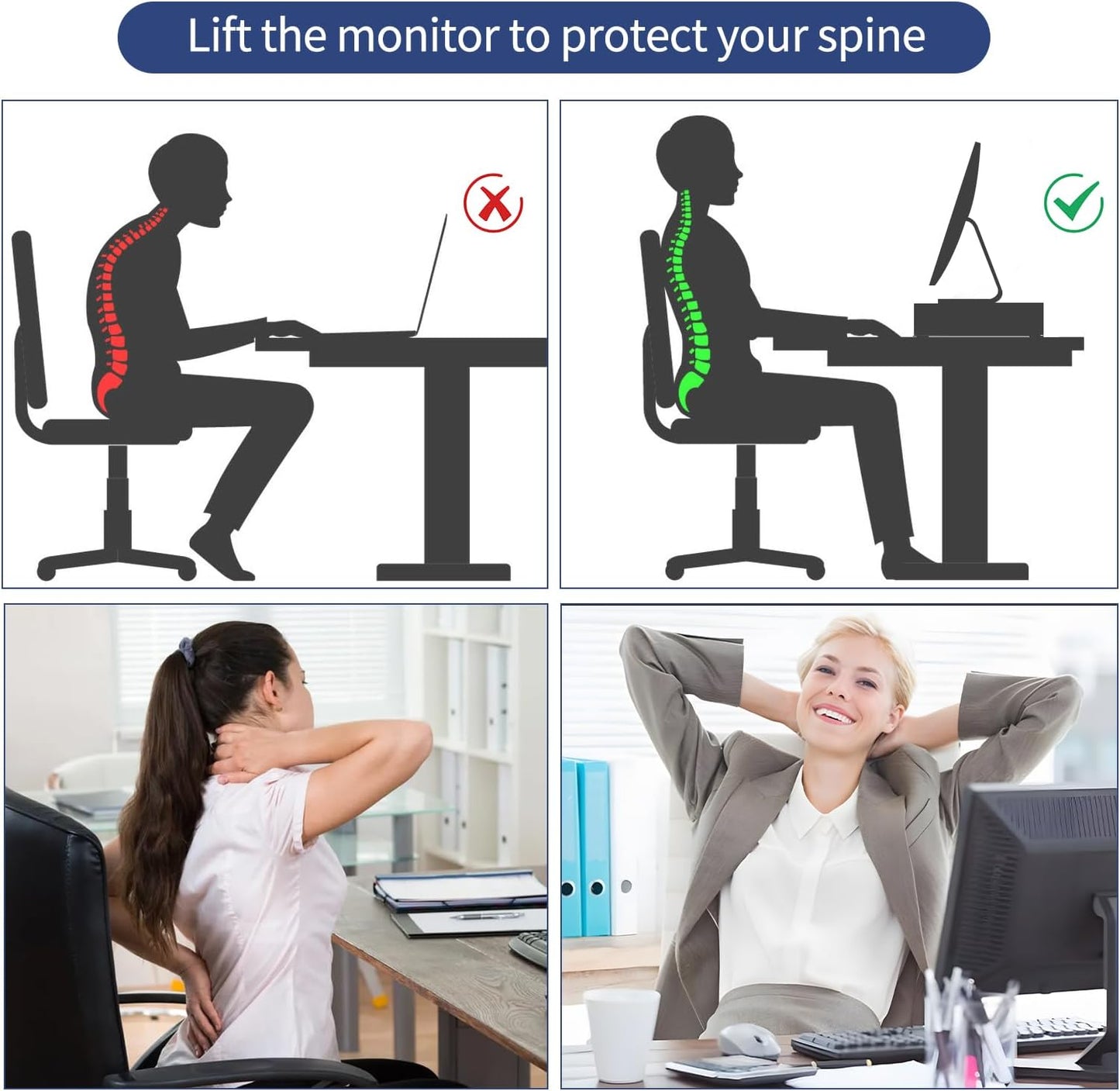 AUPSEN 2 Tier Computer Monitor Stands with Drawer and 2 Pencil Holder, Metal Monitor Stand Monitor riser, Computer Desk Organizer and Accessories for Laptop, Computer, Printer, Office Supplies(Black)