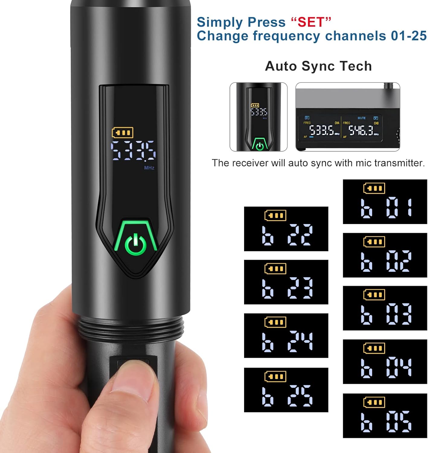 4-Channel Wireless Microphone System, Quad UHF Metal Cordless Mic, 4x25 Channels, Professional Cordless Mic System for Church, DJ, Karaoke,Wedding, Home KTV Set