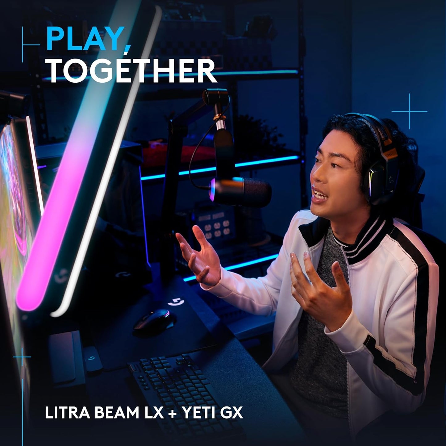 Logitech G Litra Beam LX Premium Dual-Sided RGB LED Streaming Key Light + Yeti GX Dynamic RGB Gaming Microphone with LIGHTSYNC, USB