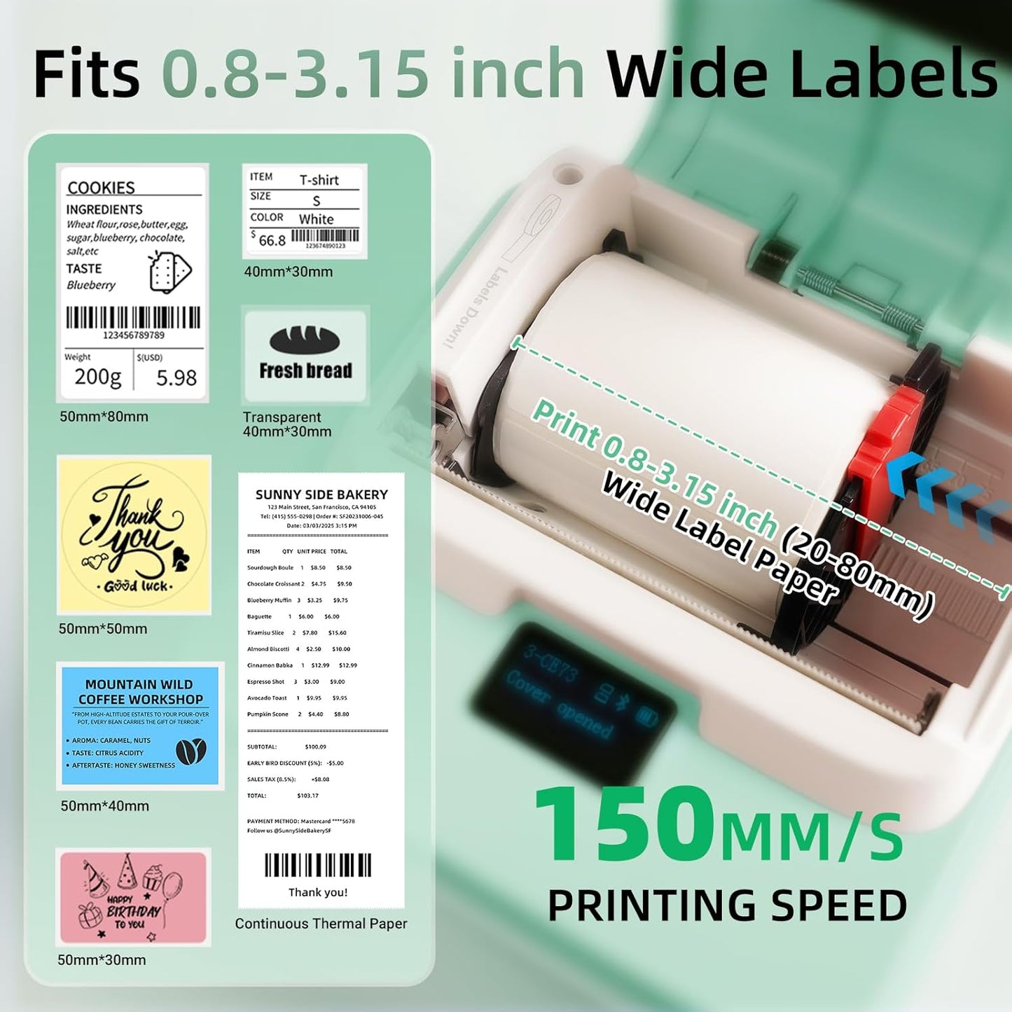 ORGSTA Label Maker Machine with Tape, T003 Thermal Label Maker, 3.15 Inch Bluetooth Label Printer Compatible with Phone & PC, Sticker Printer Barcode Thermal Maker for Small Business, Home, School