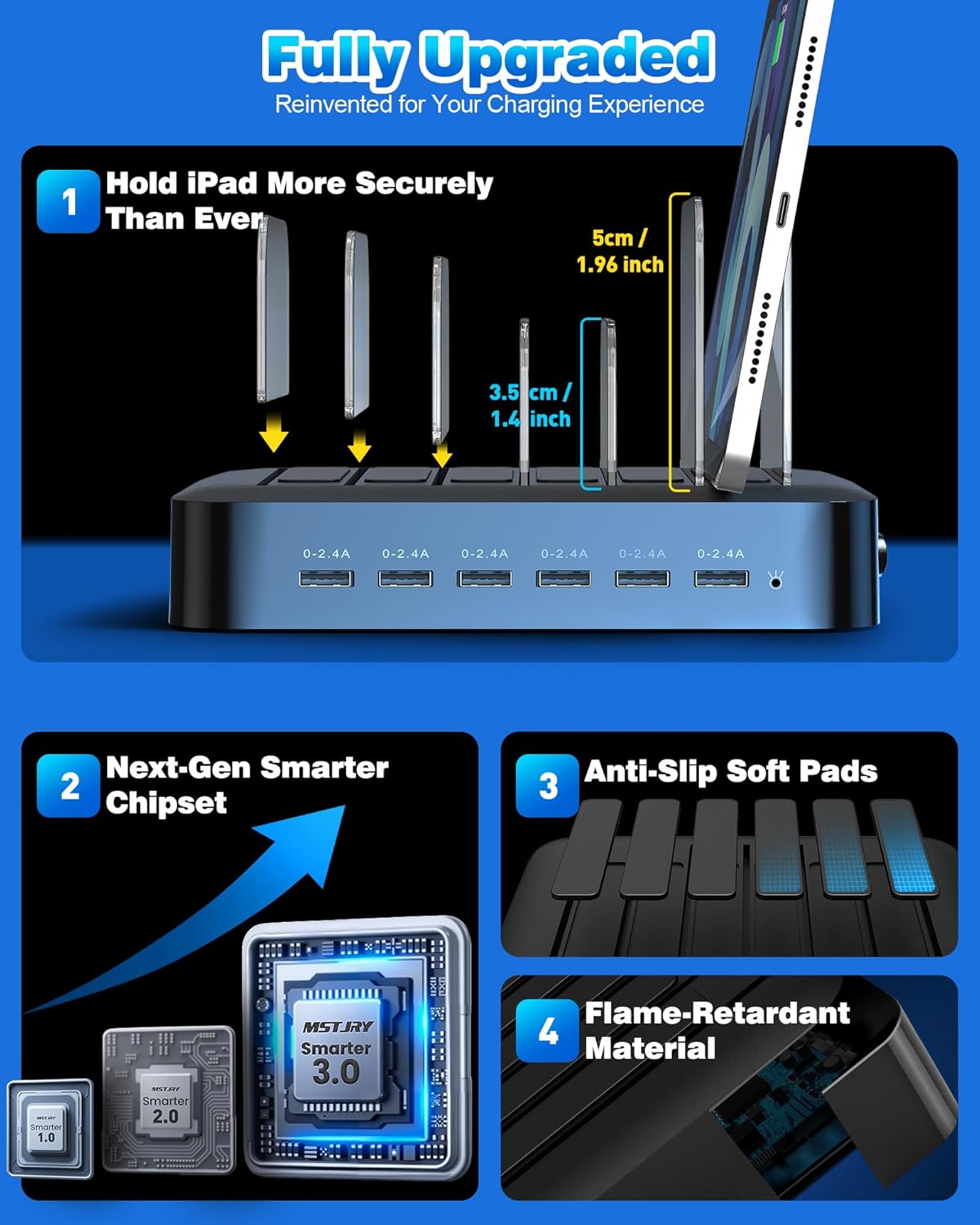 MSTJRY Charging Station for Multiple Devices : 6 Port USB Charger Stations - Family Multi-Device Organizer Charging Dock - Designed for iPhone iPad Android Cell Phone Tablet and Electronic, Black