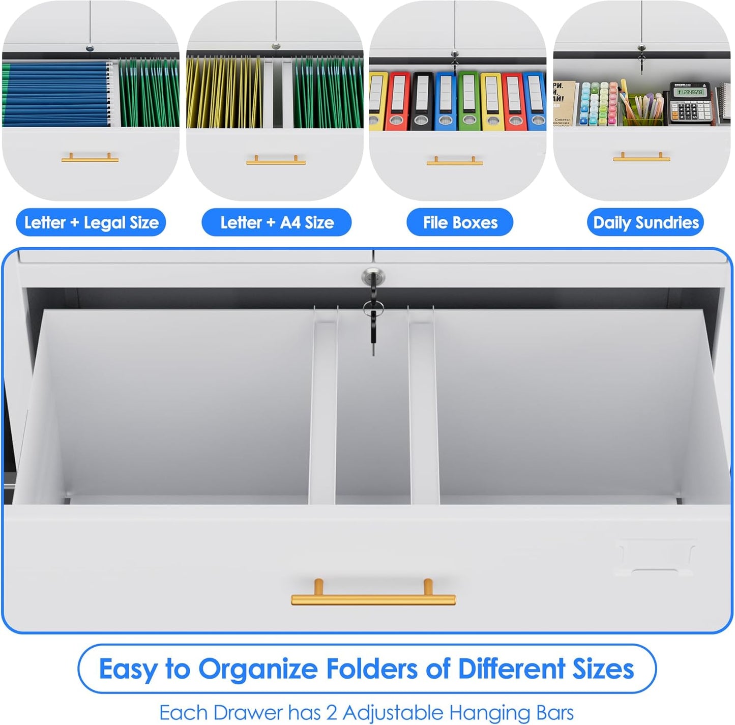 1 Drawer Lateral File Cabinet with Lock, Metal Filing Storage Cabinet with Locking Doors and Adjustable Shelf for Home, Office, School, Fits A4/Letter/Legal Size Folders, White