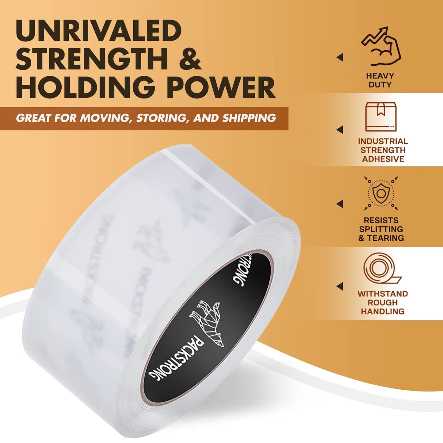 Packstrong Industrial Grade Clear Packing Tape 60 Rolls - 110 Yards per Roll - 3" Wide x 2.0 mil Thick, Acrylic Adhesive Heavy Duty Tape for Box Office Moving Packaging Shipping