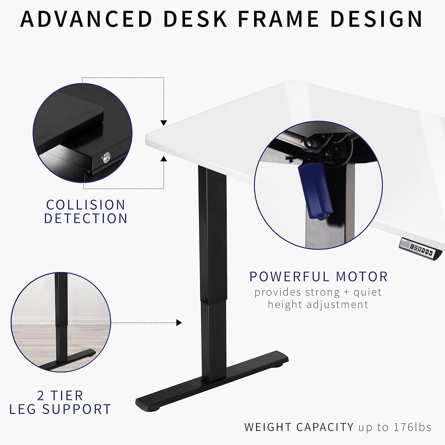 VIVO Electric Dry Erase 60 x 24 in Standing Desk, Memory Height Adjustment, 1B Series, White Marble Pattern Top, Black Frame, DESK-KIT-1B6WM