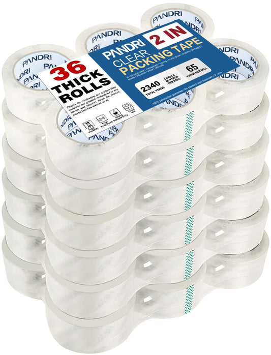 PANDRI Packing Tape, 36 Rolls Heavy Duty Clear Packaging Tape for Shipping Packaging Moving Sealing, 2 inches Wide, 65 Yards Per Roll, Total 2340 Yards