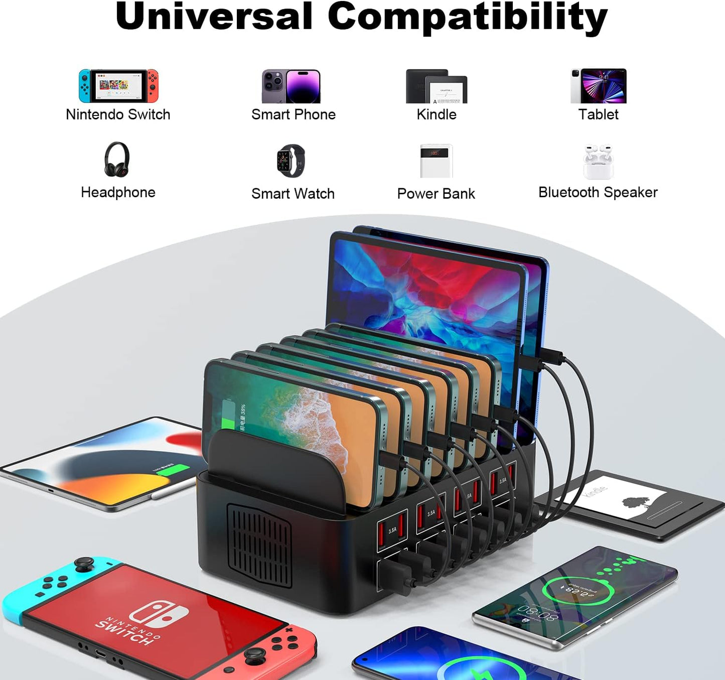 Charging Station for Multiple Devices,Cinlinso 150W/35A 16 Port USB Charging Station,Multi Device Fast Charger Organizer Compatible with iPad,Tablet,Kindle Cell Phone and Other Electronic