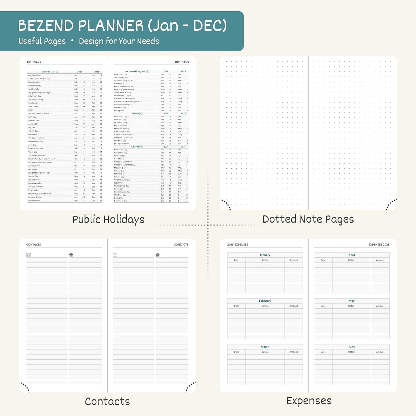 BEZEND Pocket Calendar 2026 Weekly and Monthly (3.5" x 6") Small Daily Planner for Purse (Jan-Dec) with Notes & Expenses, Inner Pocket, Pen Holder, Vegan Leather Hardcover - Blueberry