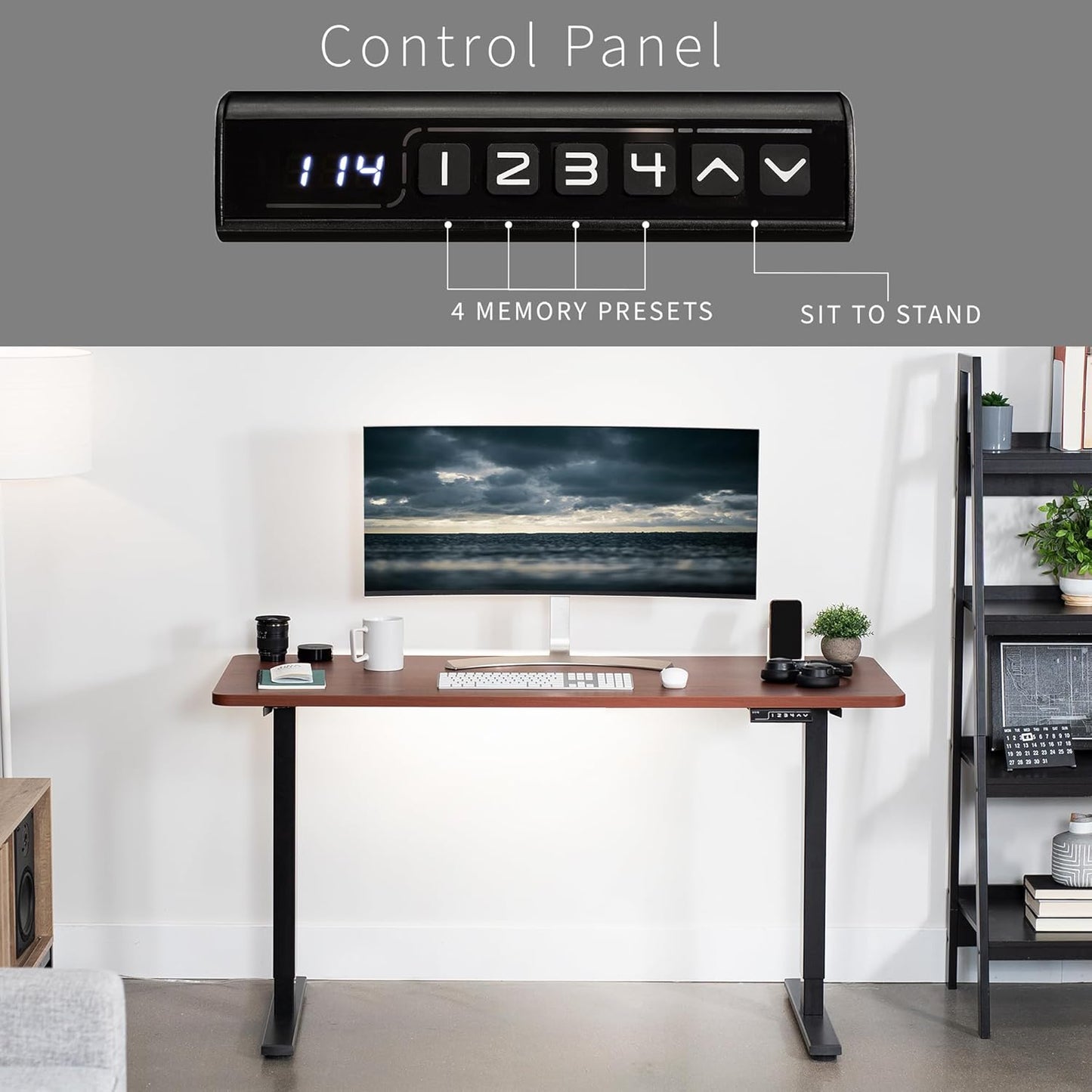 VIVO Electric 60 x 24 in Standing Desk, Memory Height Adjustment, 1B Series, One-Piece Dark Walnut Top, Black Frame, DESK-KIT-1B6D