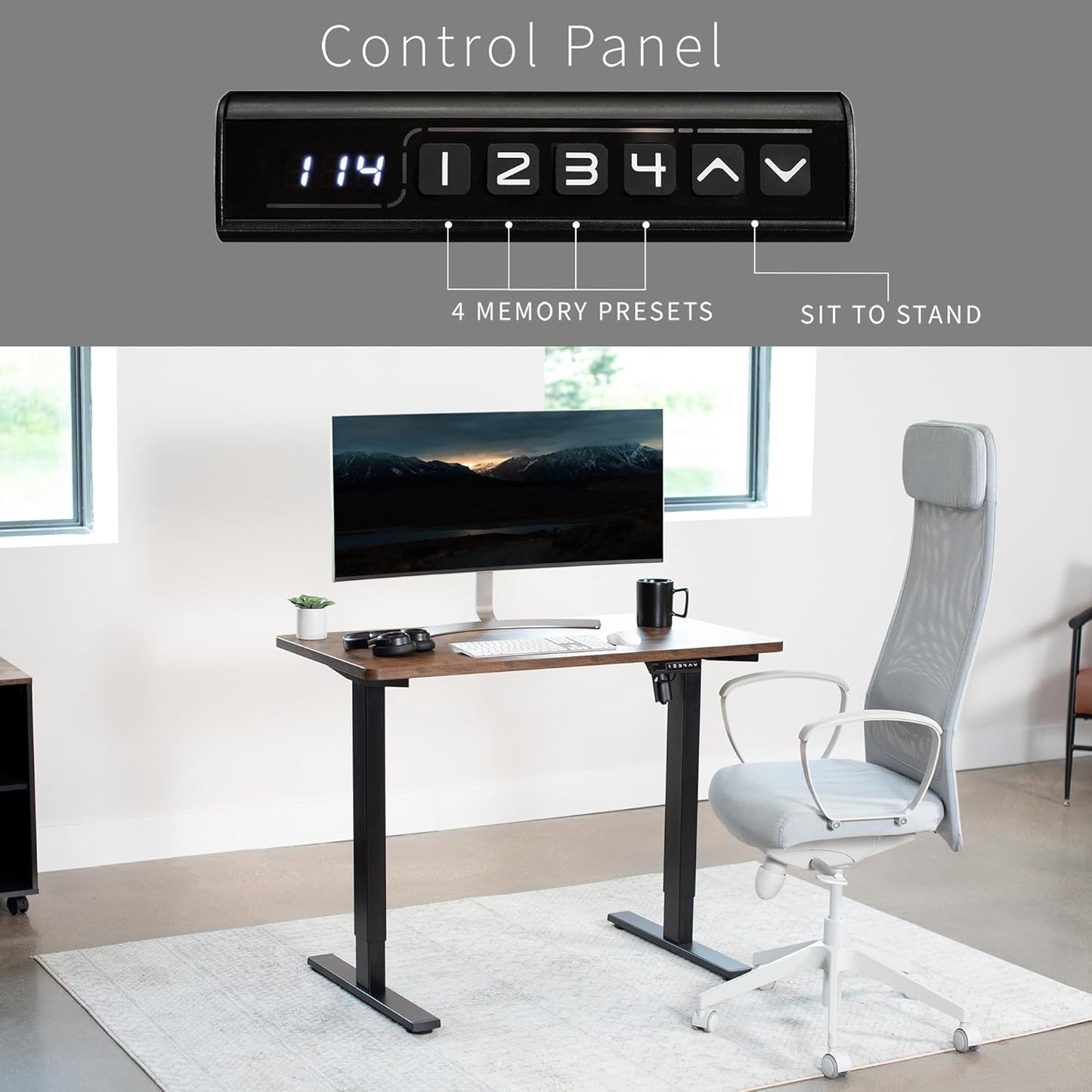 VIVO Electric 43 x 24 in Rustic Standing Desk, Memory Height Adjustment, 1B Series, One-Piece Vintage Brown Top, Black Frame, DESK-KIT-1B4N