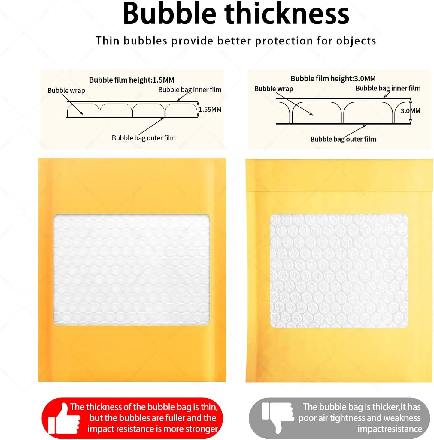 packbabol Kraft Bubble Mailers 8.5x11 Inch 50 Pcs,Small Self-Sealing Mail Shipping Bags,Yellow Padded Envelopes #2