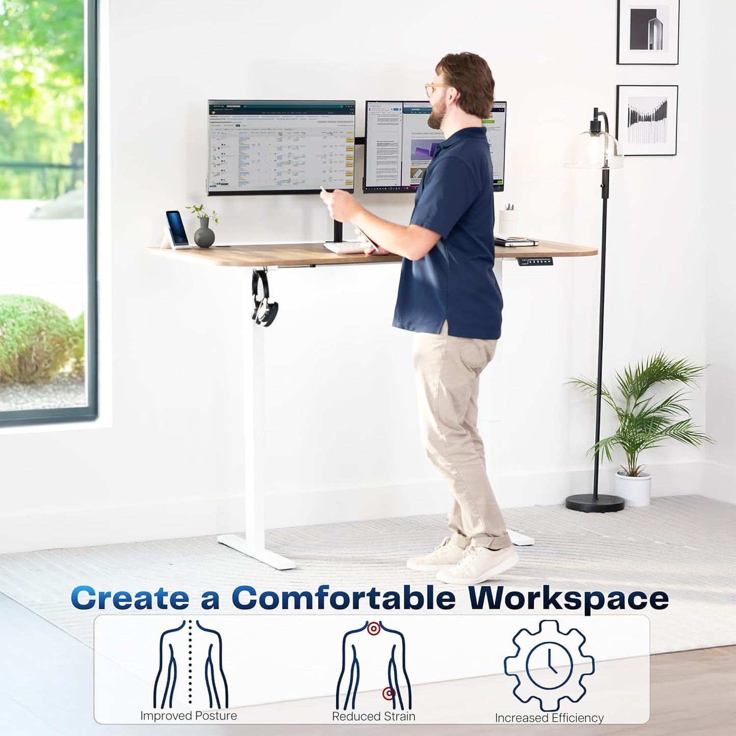 VIVO Electric 63 x 32 in Standing Desk, Memory Height Adjustment, 1B Series, Reclaimed Wood Top White Frame, DESK-KIT-1W1P