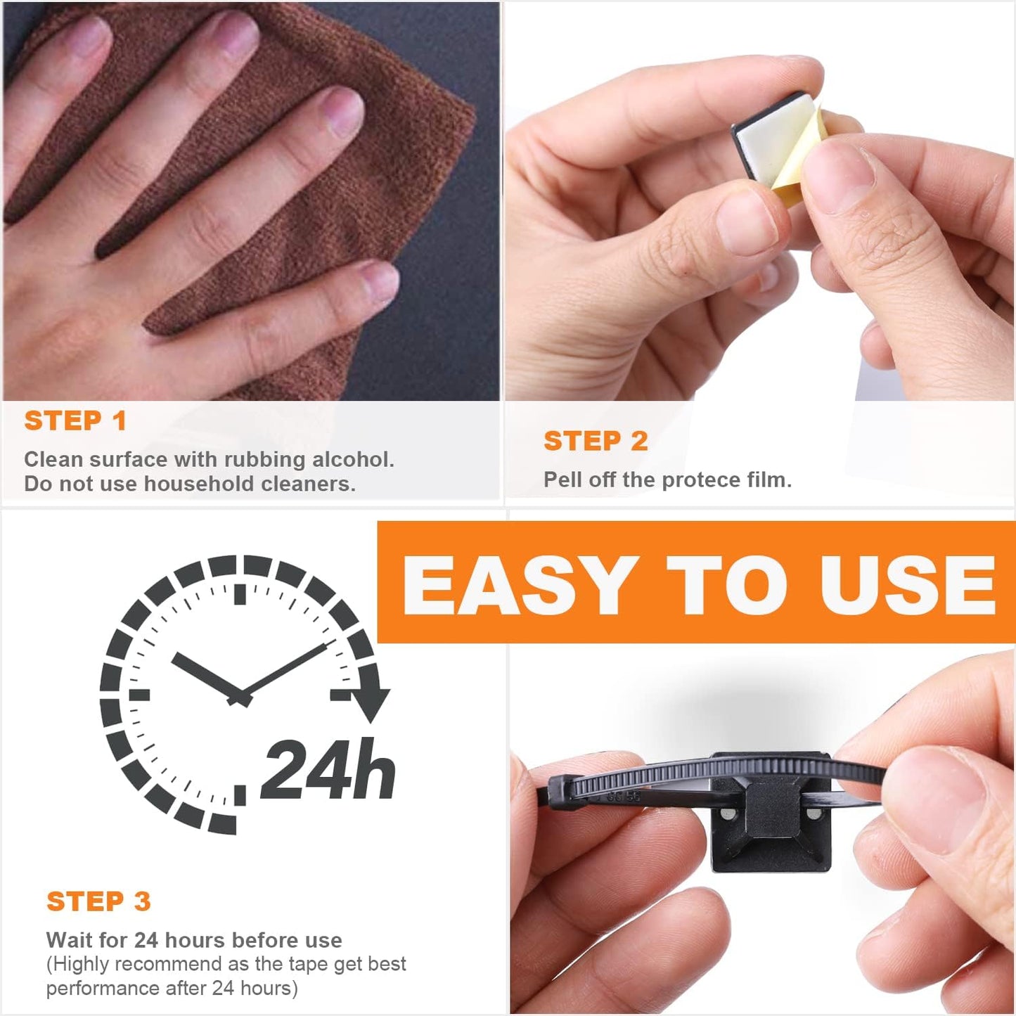 50 Pack 1.5 inch Zip Tie Adhesive Mounts Self Adhesive Cable Tie Base Holders with Multi-Purpose Tie wire clips with screw hole,Anchor stick on wire holder with 8 inch zip ties（White）