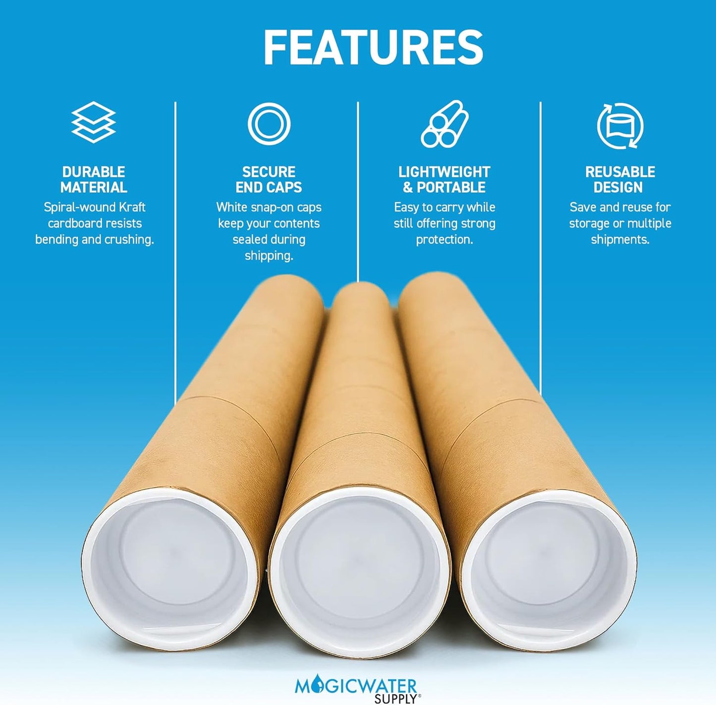MagicWater Supply Mailing Tube - 1.5 in x 12 in - Kraft - 10 Pack - for Shipping and Storage of Posters, Arts, Crafts, and Documents
