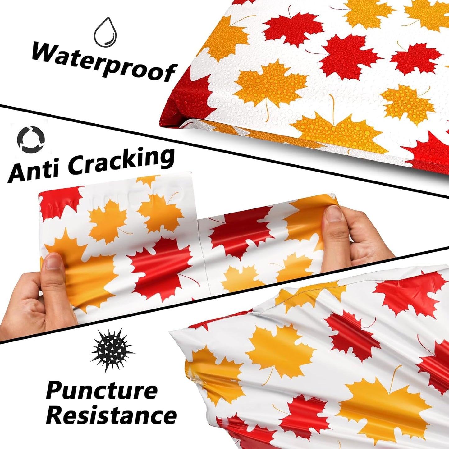 Poly Mailers 6x9 Inch 100 Pcs - Maple Leaf printed Shipping Bags, 2.4mil Thickness, Waterproof and Tear Resistant Mailing Envelopes, Self-Sealing Packaging Bags for Small Business