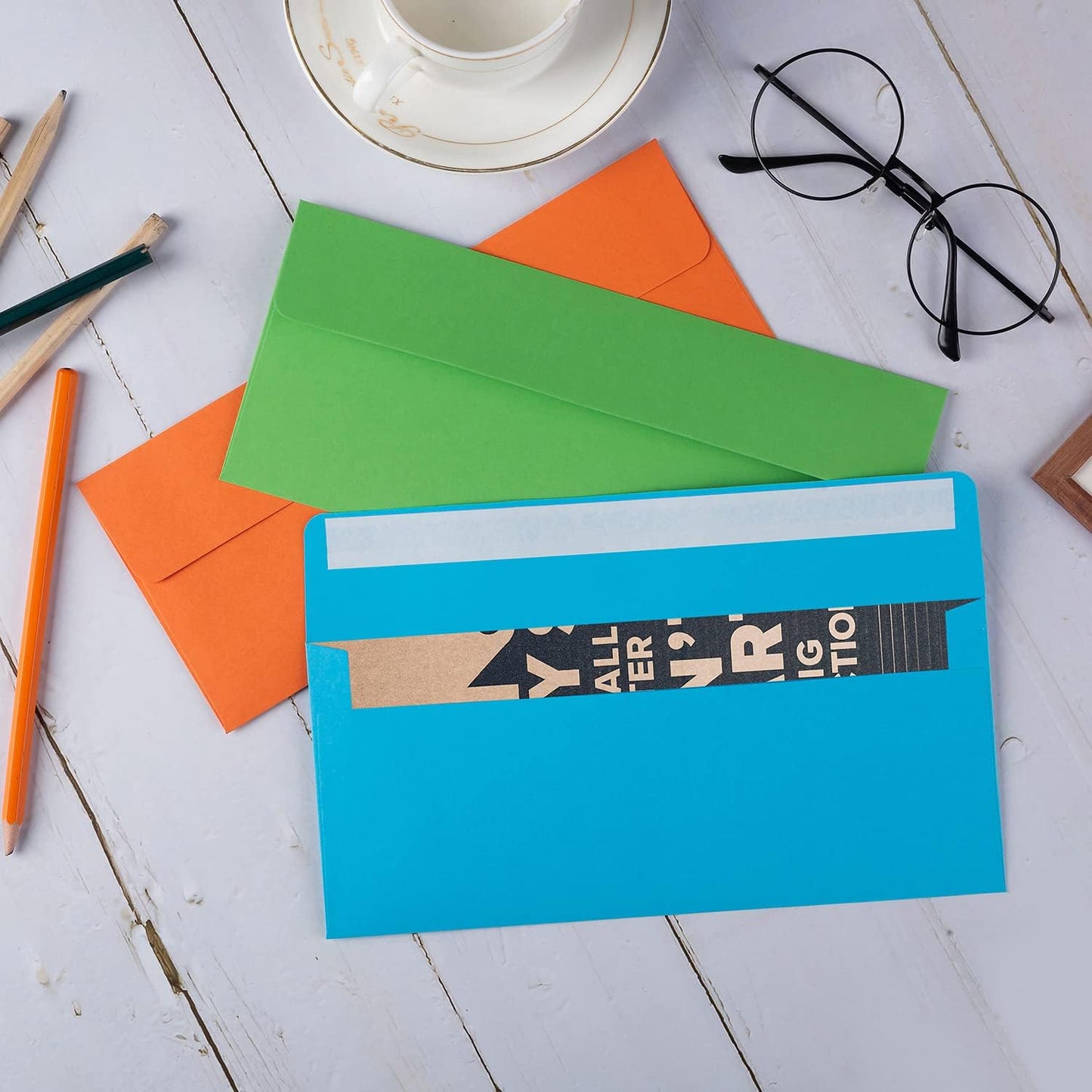 50 Pack Colorful #10 Business Envelopes Self Seal Standard Envelopes for Office Checks, Business, Letter Mailing Invoices, 4.13 x 9.49 Inches