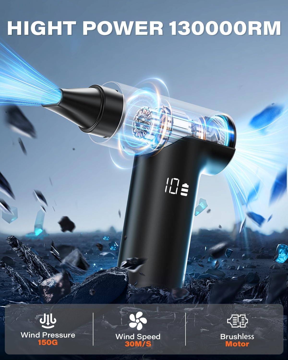 APPS2Car Electric Air Duster Upgraded 11-Speed Fast Charging Mini Compressed Air Duster with Aluminum Alloy Head for Heat Dissipation, Cordless Turbo Blower for Computer, Keyboard, Car, Home, Outdoor