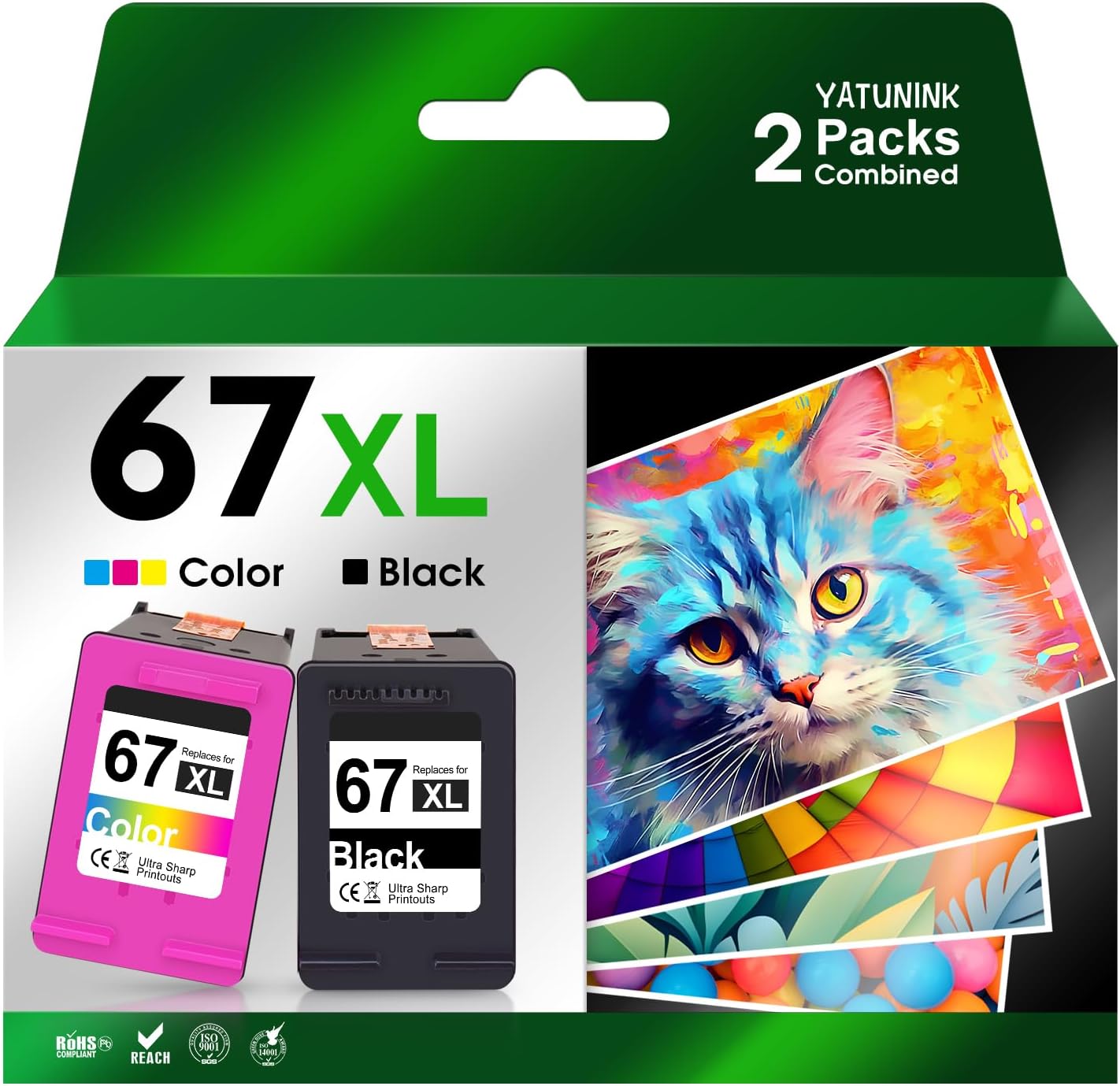 67XL 67 Ink Cartridges Black/Color Combo Pack Replacement for HP Ink 67 XL Work for DeskJet 2755e 2855e 4155e 2700 2800e 4255e 2855e 4100e Envy 6055e 6000 6555e 6455e (Black, Tri-Color)