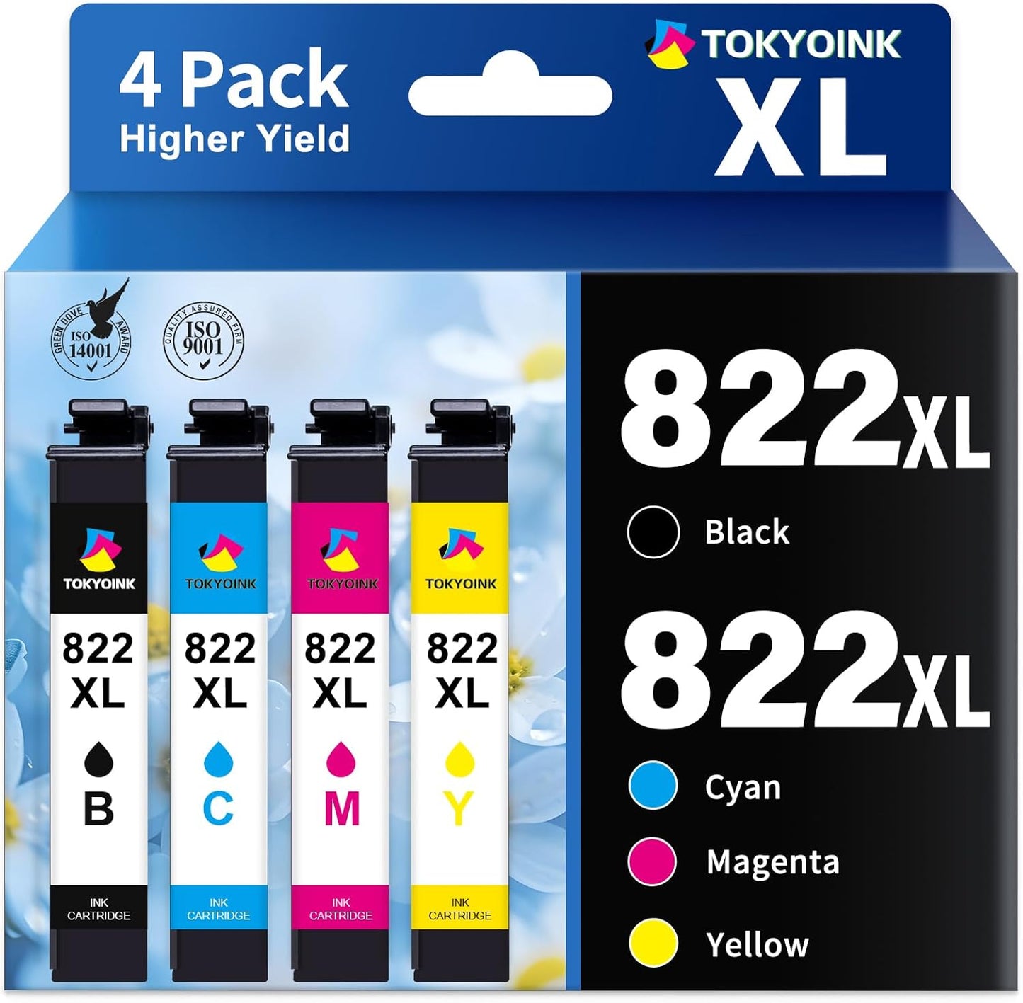 822XL Ink Cartridges Combo Pack Remanufactured Replacement for Epson 822 Ink Cartridge 822 XL T822XL for Workforce Pro WF-3820 WF-3823 WF-4820 WF-4830 WF-4833 WF-4834 Printers Ink (4 Pack)