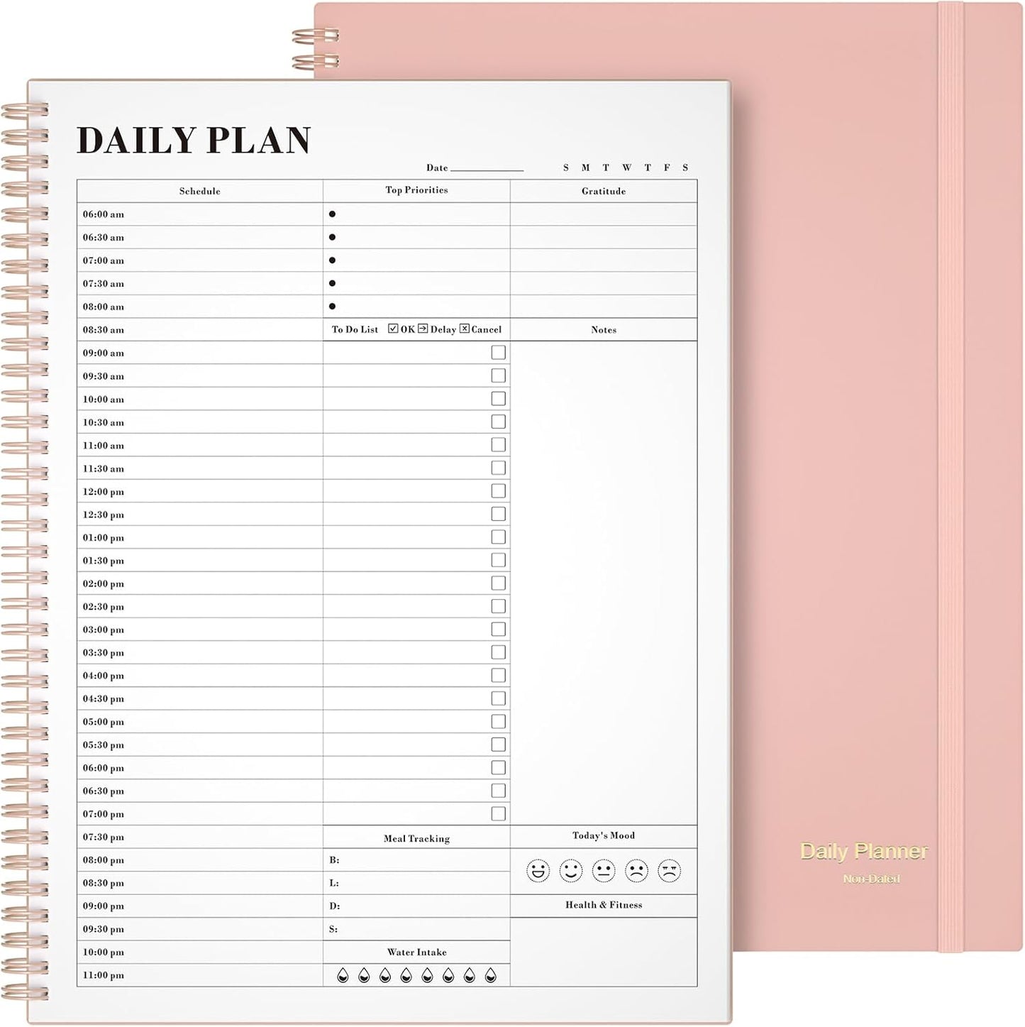Asten Daily Planner with To Do List, Hourly Agenda, Spiral Notebook - Day Planner for Women, Men & ADHD - 8.5" x 11" (Pale Pink)