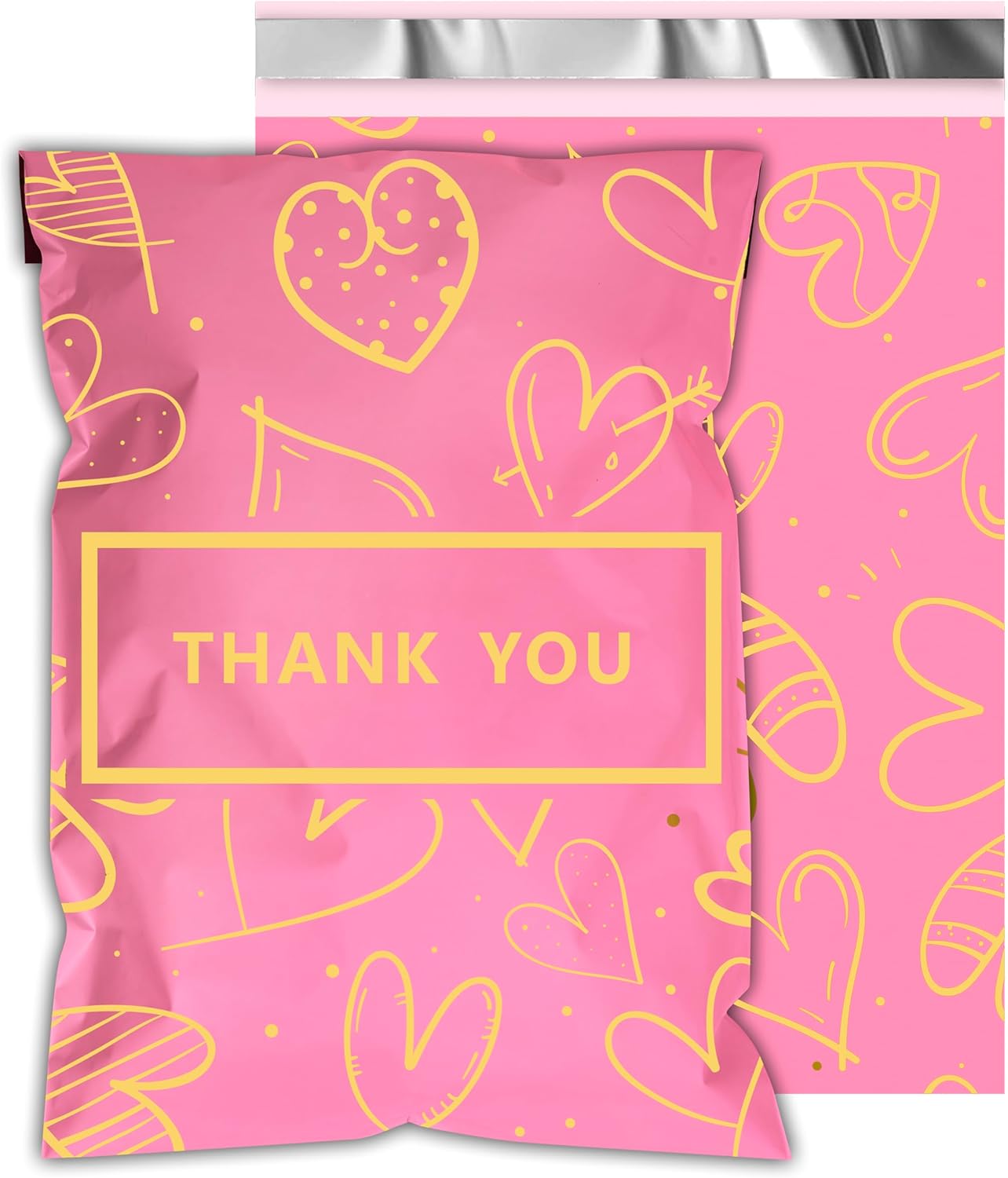 Thank You Poly Mailers 6x9 Inch 100 Pcs - Heart printed Shipping Bags, 2.4mil Thickness, Waterproof and Tear Resistant Mailing Envelopes, Self-Sealing Packaging Bags for Clothing