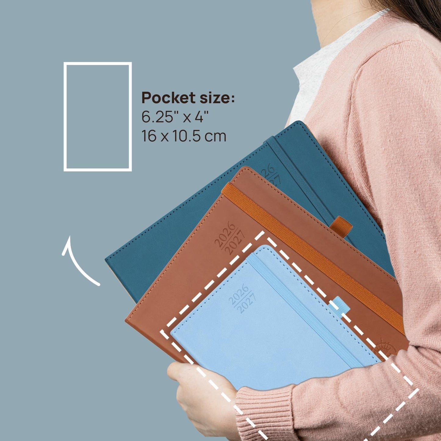 POPRUN Pocket Monthly Planner 2026-2027 (Pocket- 4''x 6.25'' Soft Leather Cover) - 18 Month Calendar Book for Purse (Jan.2026 - Jun. 2027), 100 GSM Thick Paper - Purple