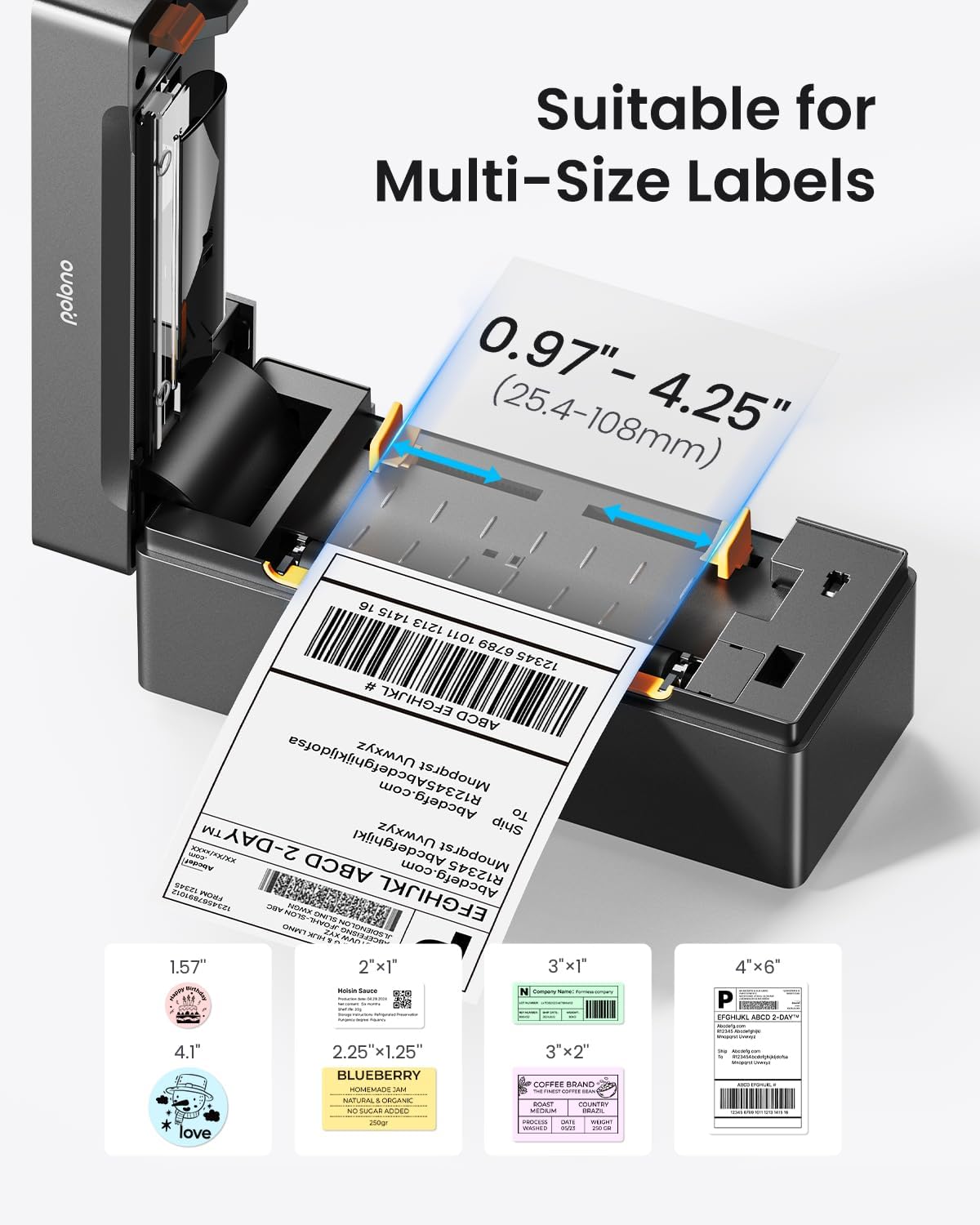POLONO Bluetooth Thermal Shipping Label Printer, Wireless 4x6 Shipping Label Printer for Small Business, Support iOS, Android, Windows and Mac, Compatible with Amazon, Ebay, Shopify, Etsy, USPS(Black)