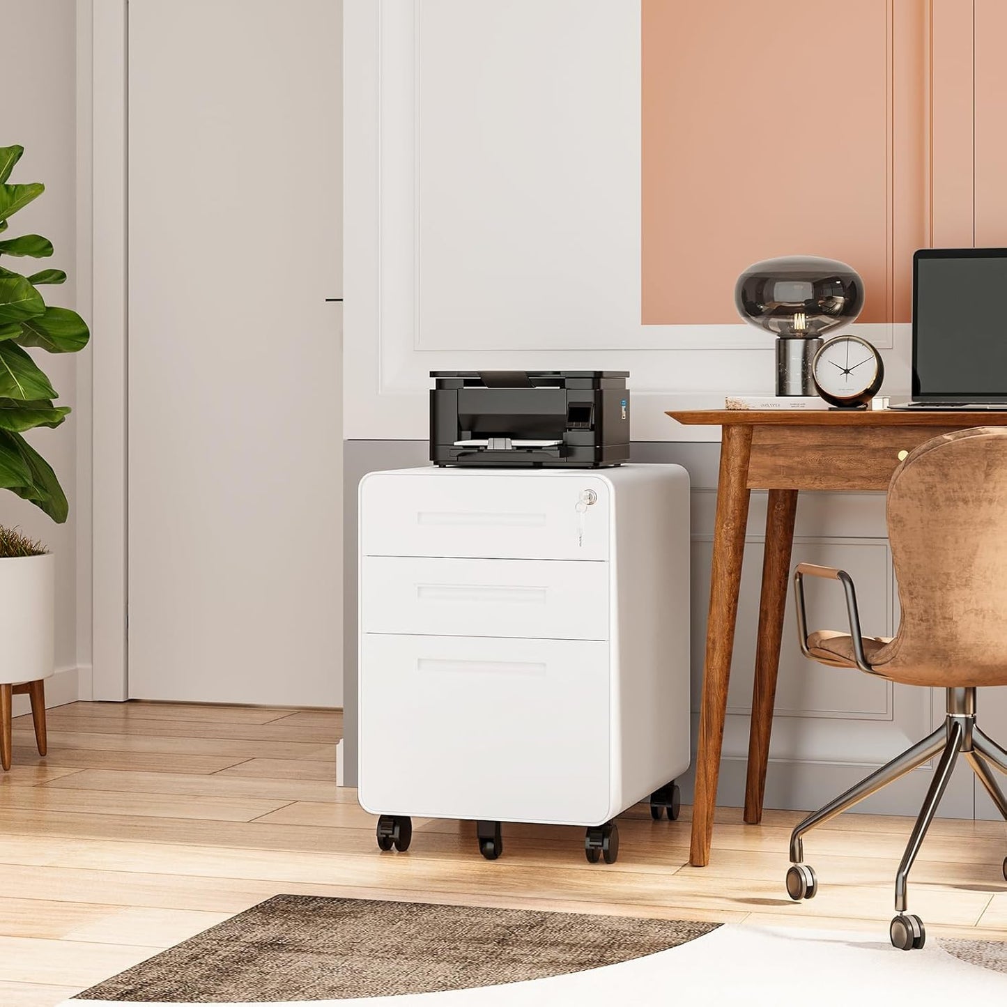 Rolling File Cabinet with Lock, 3 Drawer Metal Mobile Filing Cabinet Office Under Desk for Legal/Letter Size, Fully Assembled Except Casters