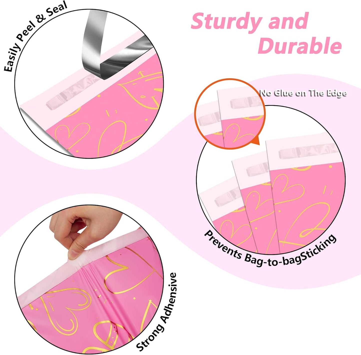 Thank You Poly Mailers 10x13 Inch 25 Pcs - Heart printed Shipping Bags, 2.4mil Thickness, Waterproof and Tear Resistant Mailing Envelopes, Self-Sealing Packaging Bags for Clothing