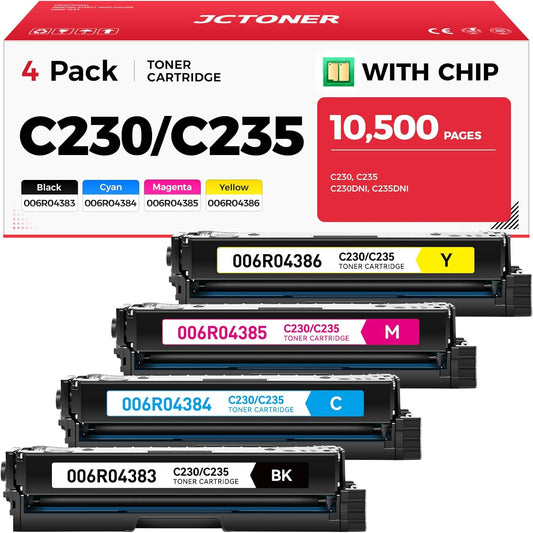 C230 C235 Toner Cartridge with Chip High Capacity Set 4-Pack Replacement for Xerox 006R04391 006R04392 006R04393 006R04394 Compatible with Xerox C230 C235 C230DNI C235DNI C225 Printer Black and Color