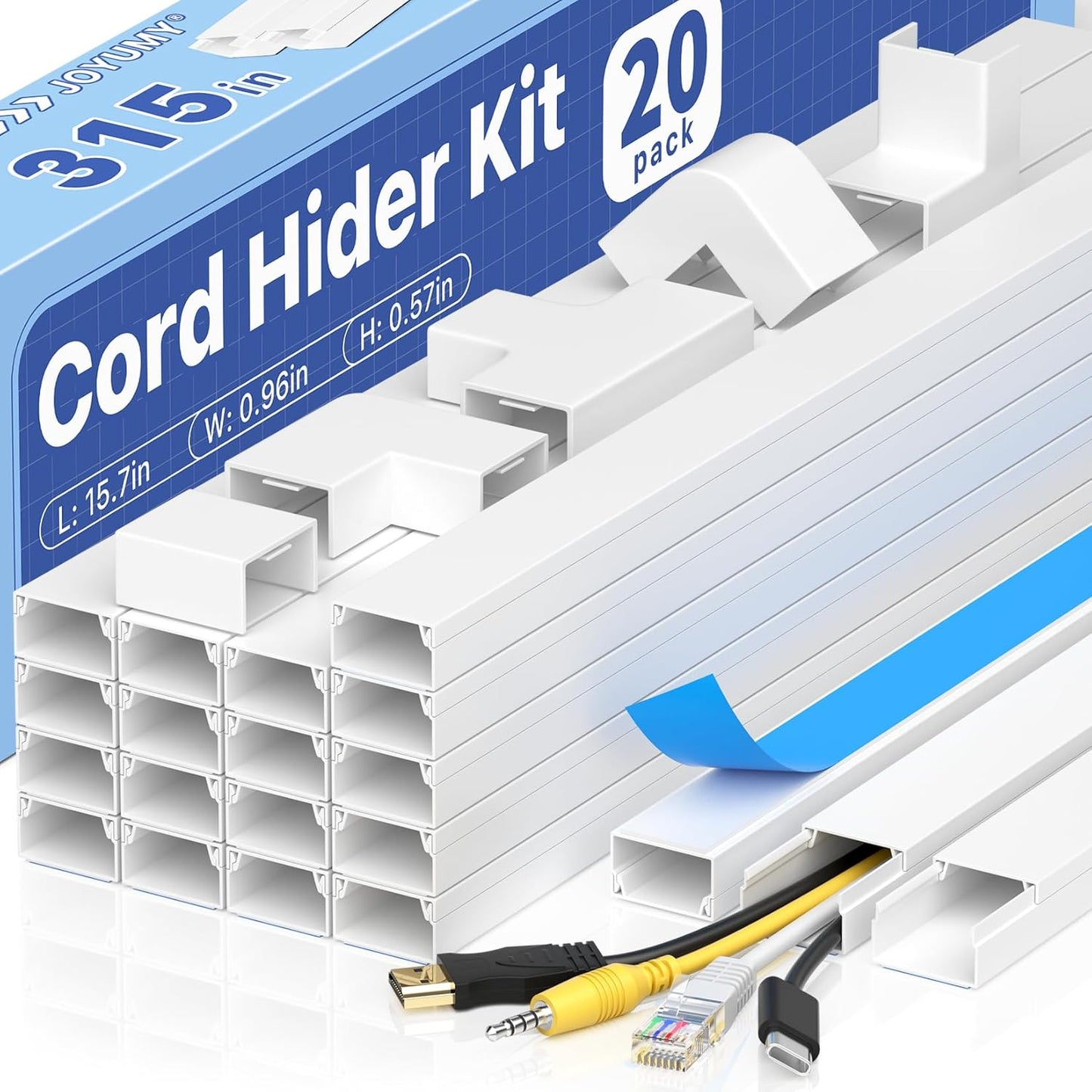 315in Cord Hider Kit, Paintable Cable Raceway, Cord Covers for Wires on Wall, Cord Hider for Wall Mount tv, tv Cable Hider Wall kit, Wire Covers for Cords, W0.96in X H0.57in, White