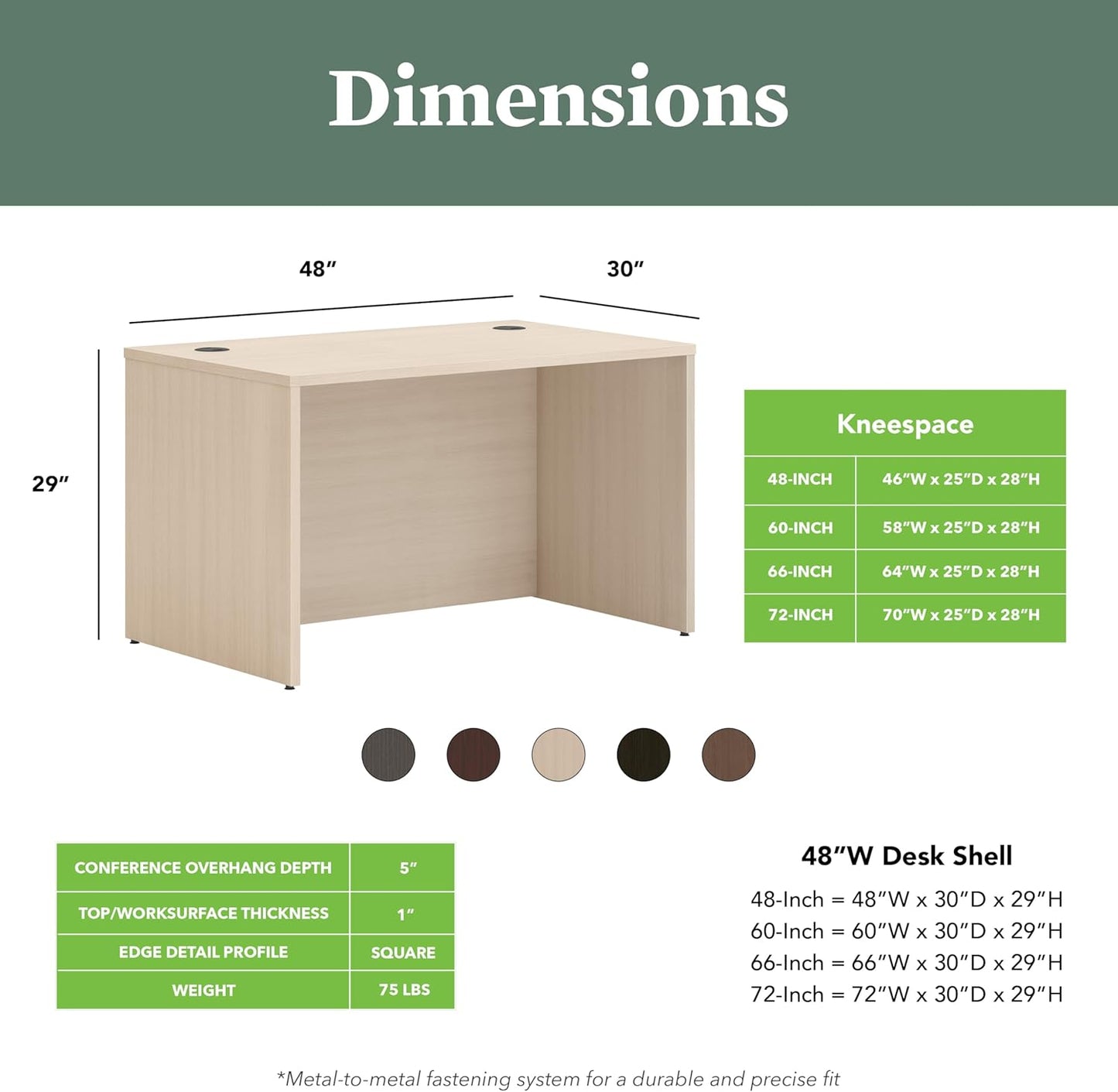 HON MOD Executive Desk 48-Inch Large Computer Desk Shell, Thick Wooden Laminate, Modern Table with Cord Management, 48'W x 30'D x 29'H, Desert Oak