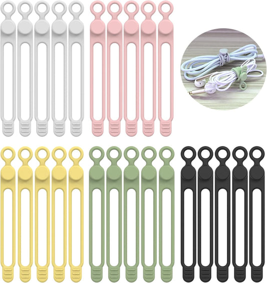 [25Park]UMUST Silicone Cable Ties,Reusable Cable Management Organizer,Cable Straps,Cord Ties,Multipurpose Elastic Cord Organizer for Bundling and Fastening Cable Cords Wires(Multi -colored)