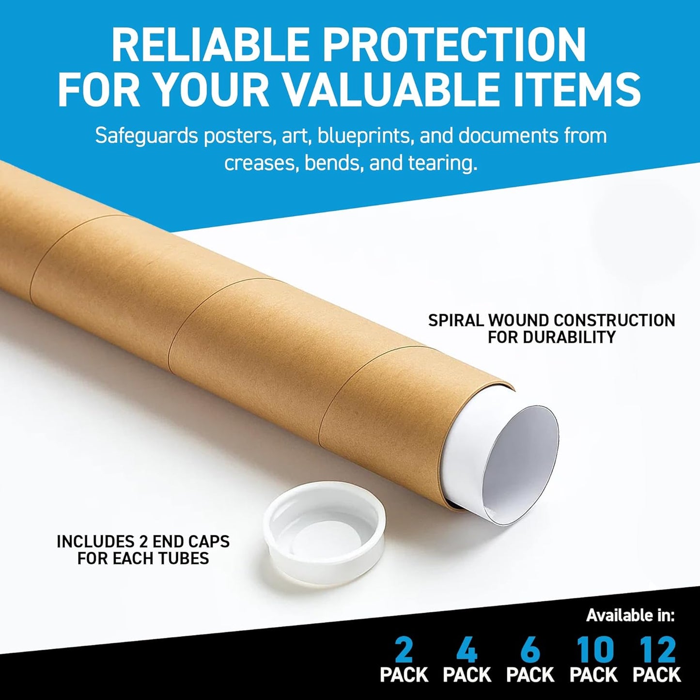 MagicWater Supply Mailing Tube - 1.5 in x 12 in - Kraft - 12 Pack - for Shipping and Storage of Posters, Arts, Crafts, and Documents