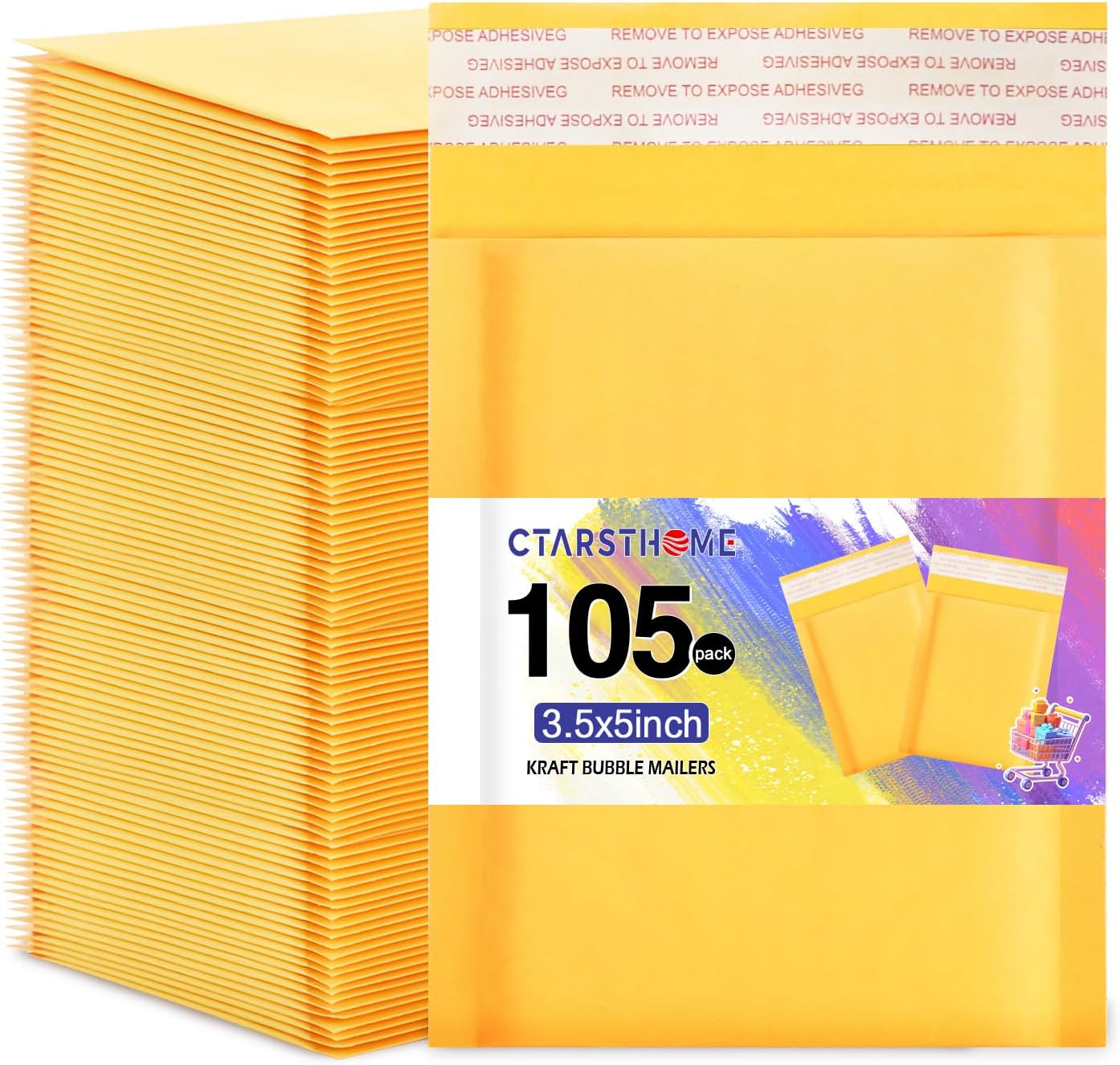 105Pack Yellow 3.5x5in Kraft Bubble Mailers Small Business Mailing Packages Self-Sealing Paper Envelopes, Mailer Shipping Padded Envelopes with Strong Adhesion for Jewelry Makeup Supplies